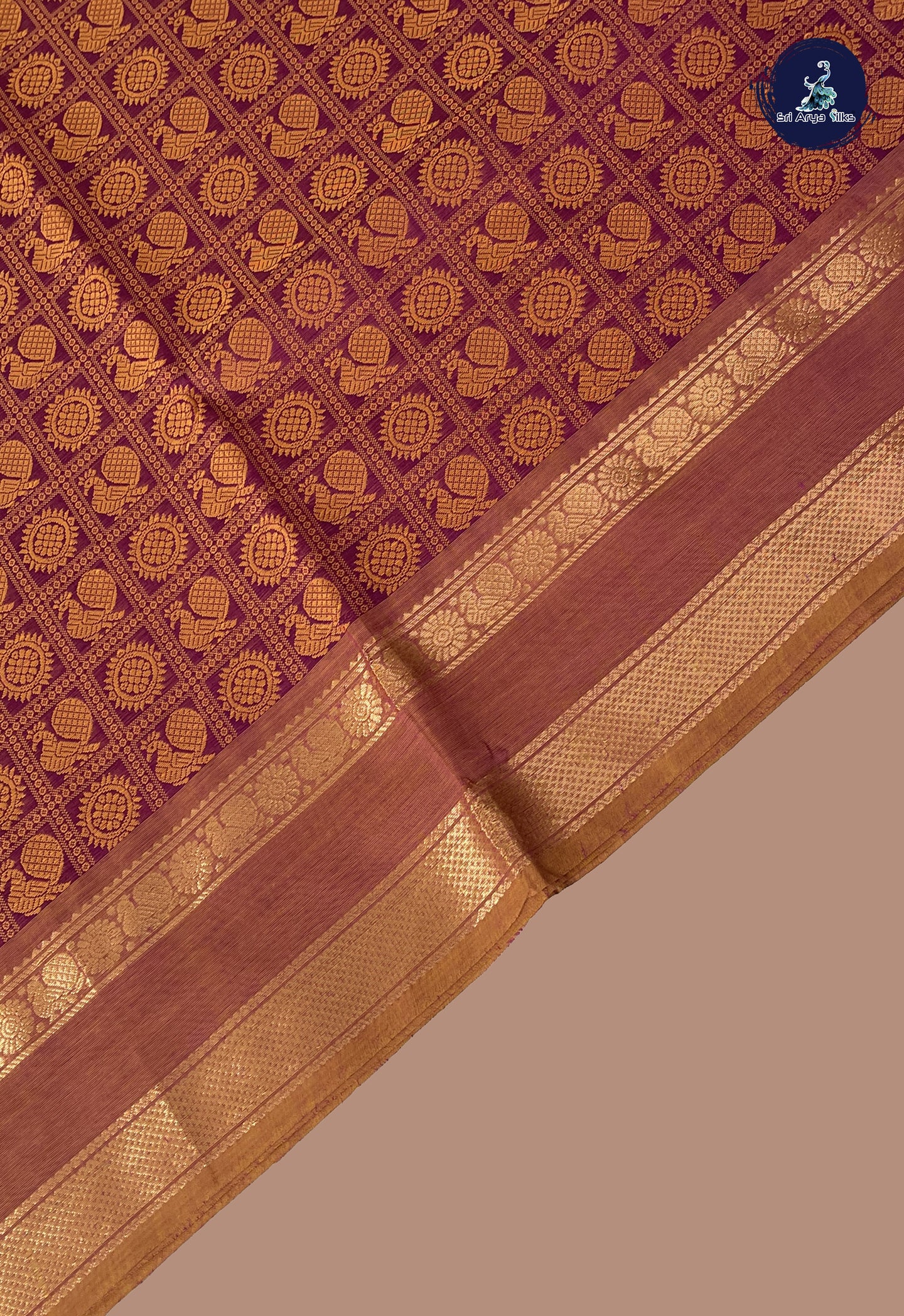 Burgundy Kanchi Cotton Saree With Vanasingaram Pattern