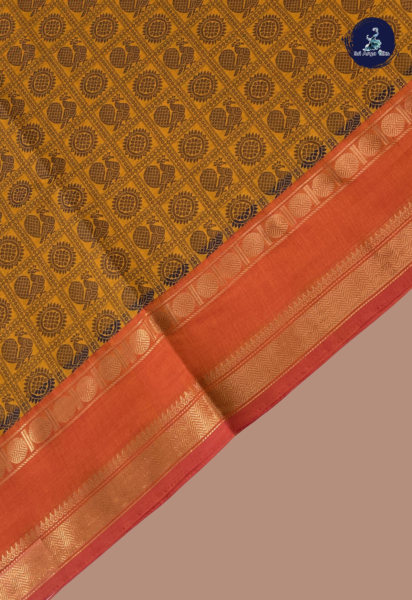 Yellow Kanchi Cotton Saree With Vanasingaram Pattern