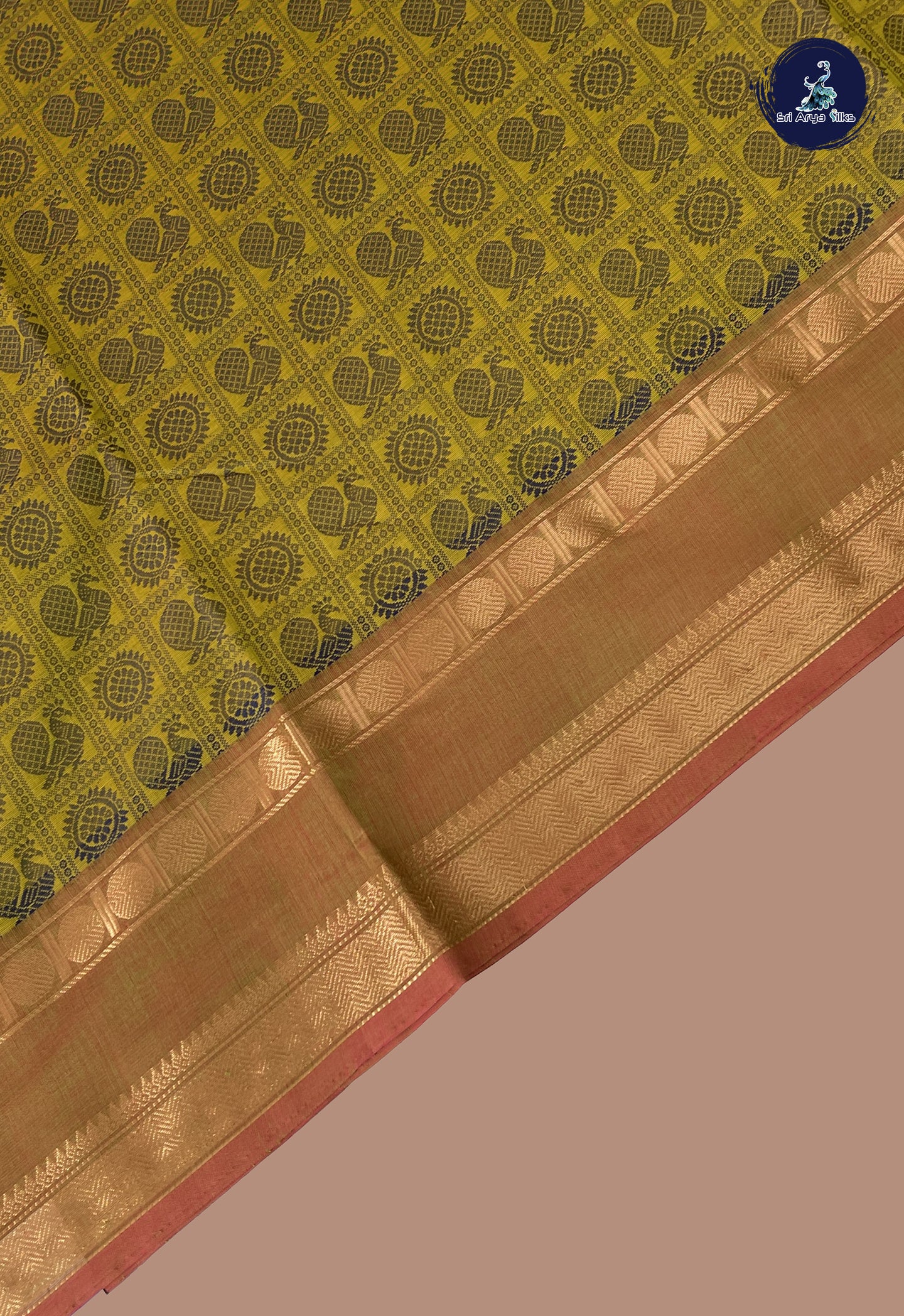 Yellowish Green Kanchi Cotton Saree With Vanasingaram Pattern