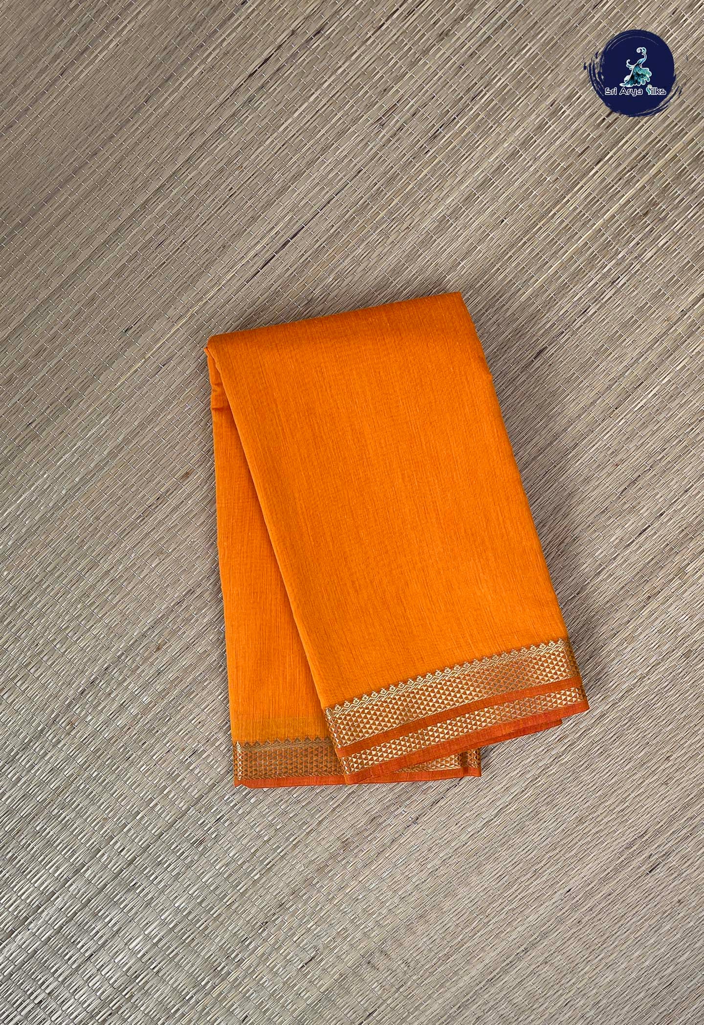 Mango Yellow Budget Semi Silk Cotton Saree With Plain Pattern