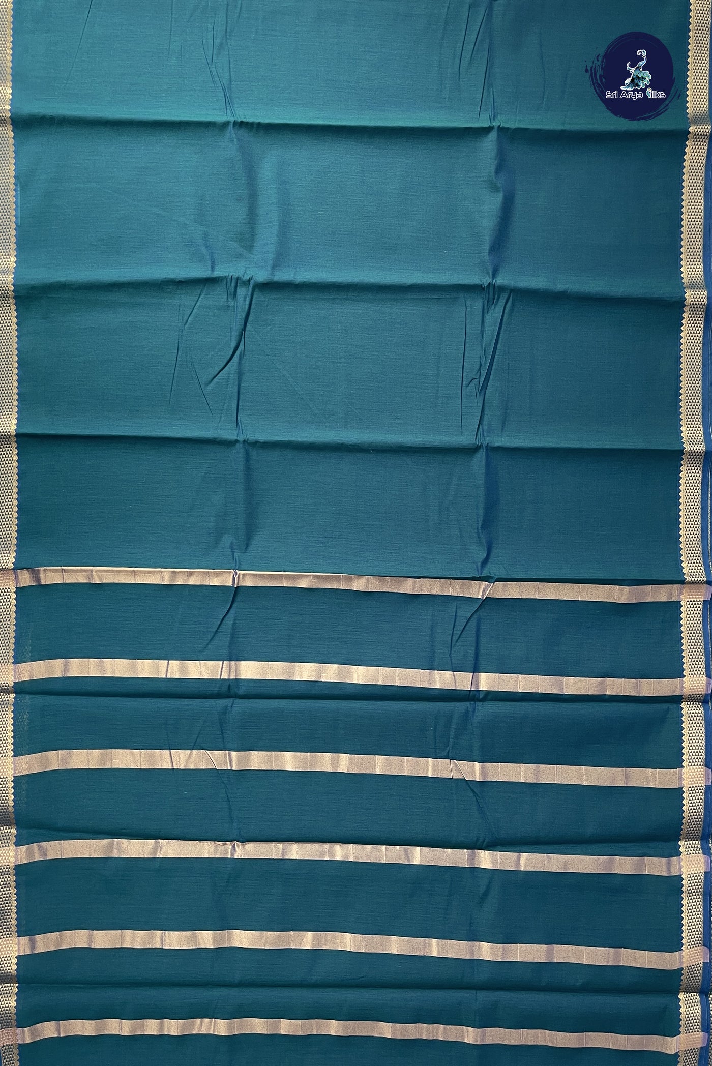 Sapphire Green Budget Semi Silk Cotton Saree With Plain Pattern