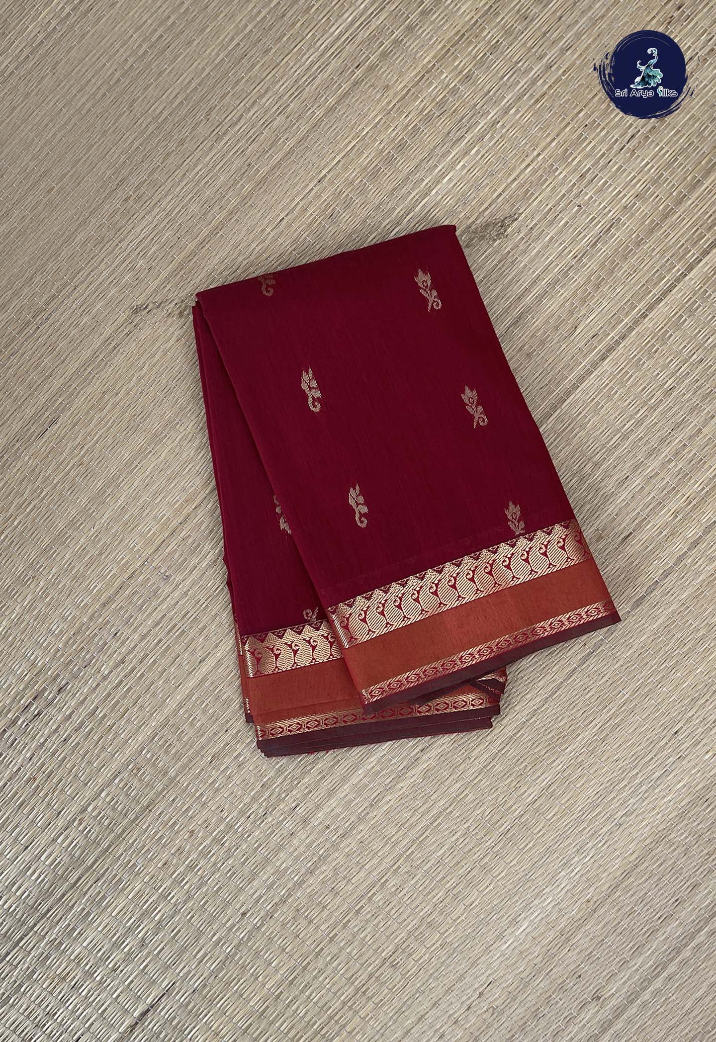Maroon Budget Semi Silk Cotton Saree With Zari Buttas Pattern
