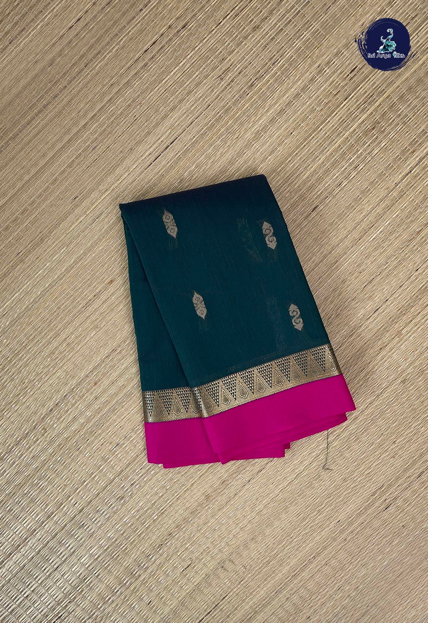 Dark Green Budget Semi Silk Cotton Saree With Zari Buttas Pattern