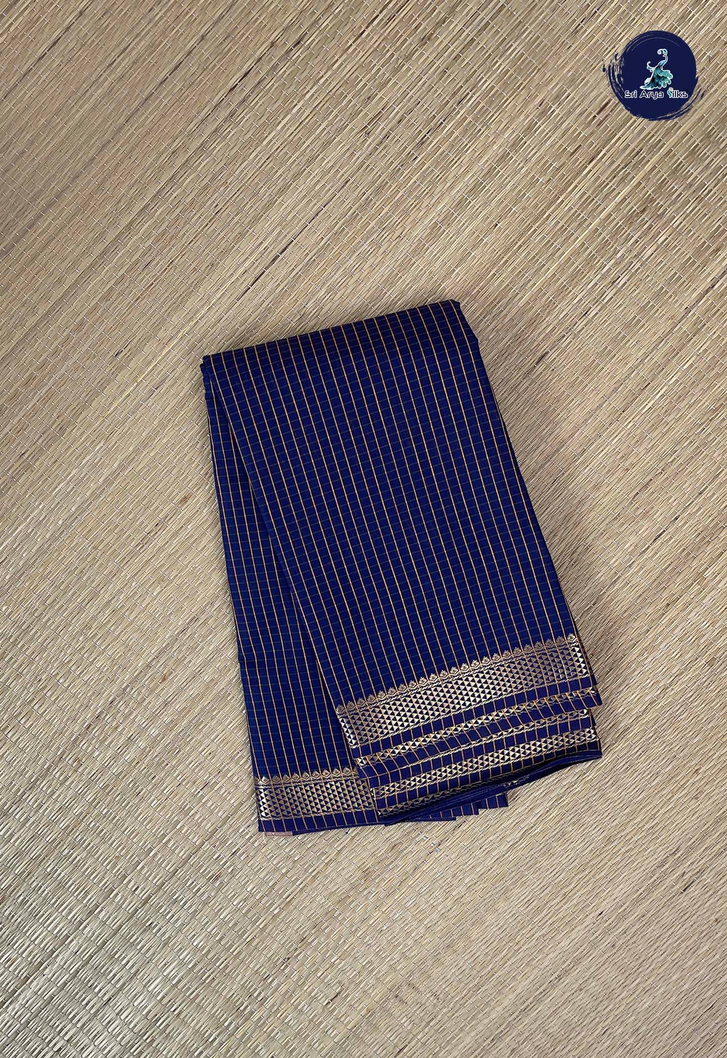 Navy Blue Budget Semi Silk Cotton Saree With Checked Pattern