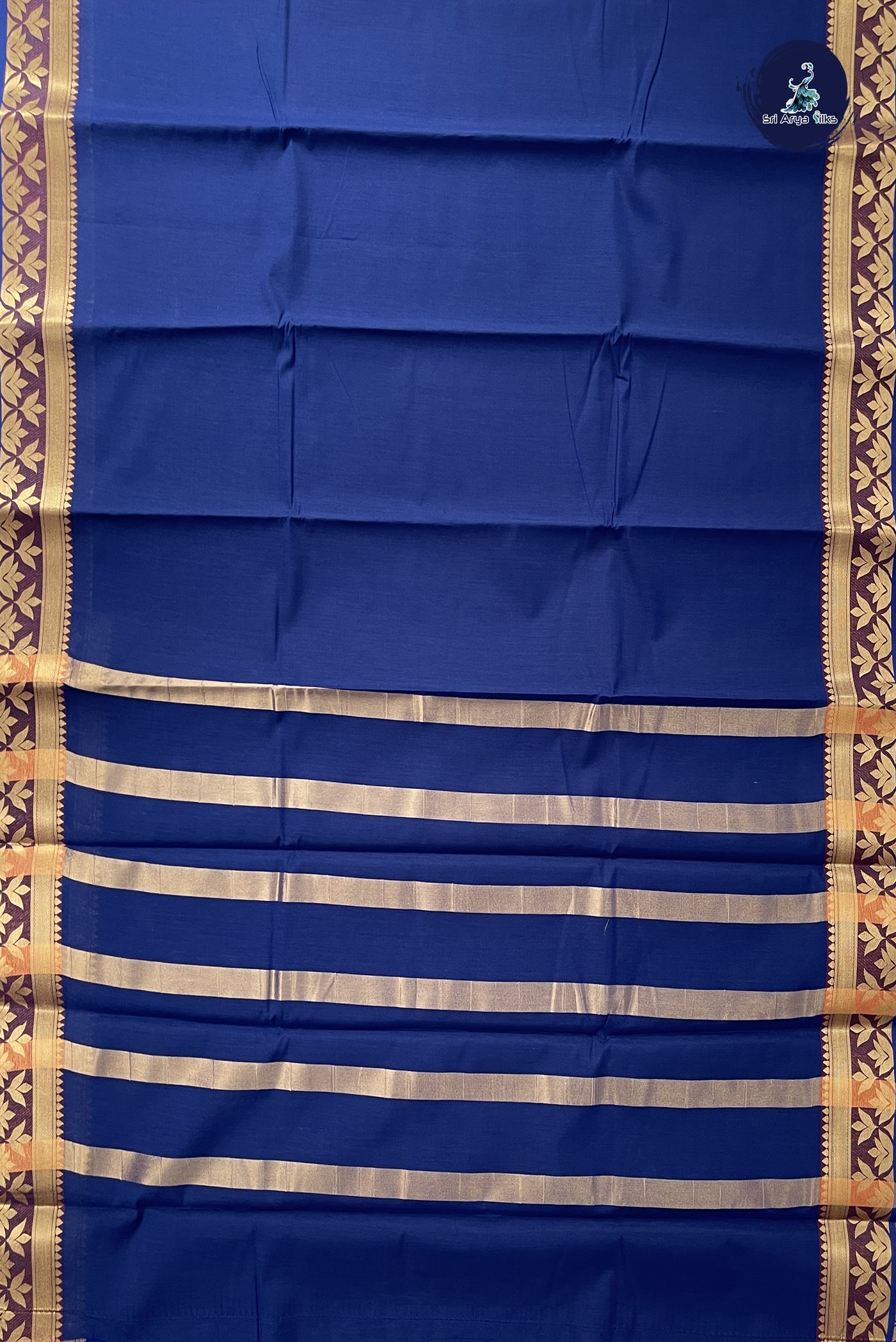 Navy Blue Budget Semi Silk Cotton Saree With Plain Pattern