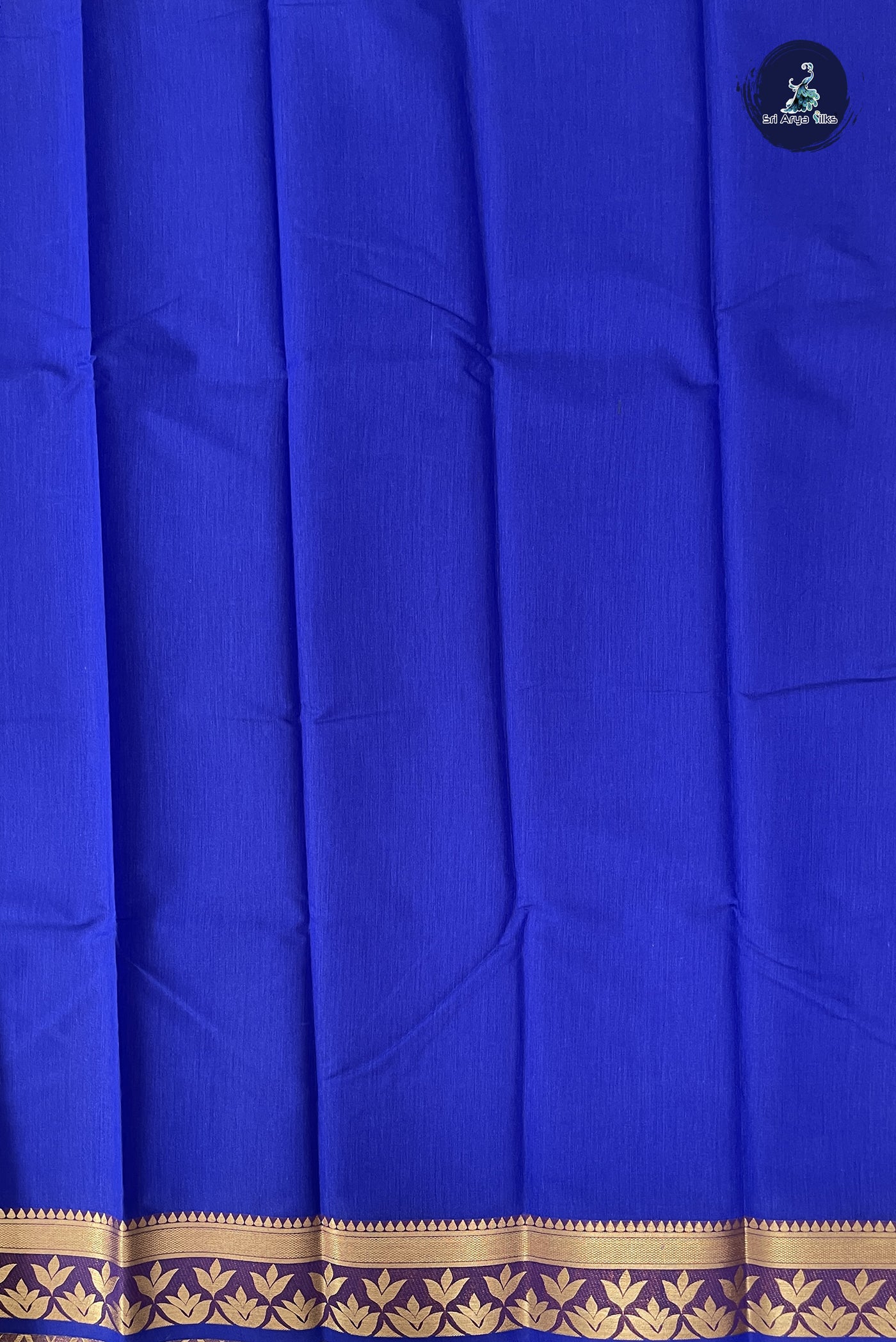 MS Blue Budget Semi Silk Cotton Saree With Plain Pattern