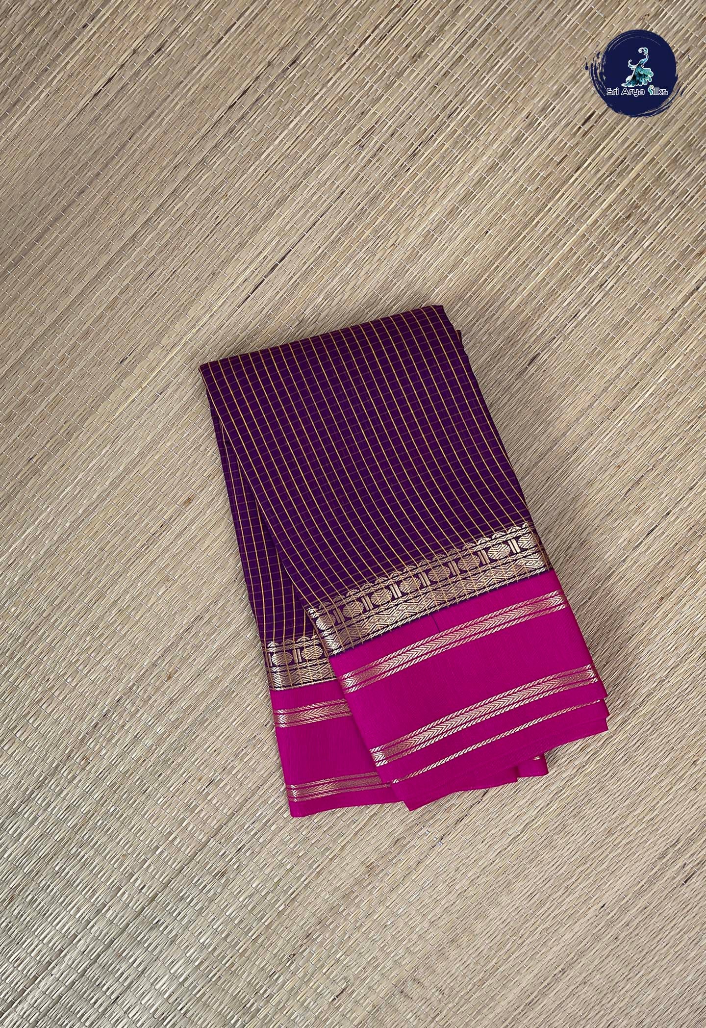 Dark Plum Budget Semi Silk Cotton Saree With Checked Pattern