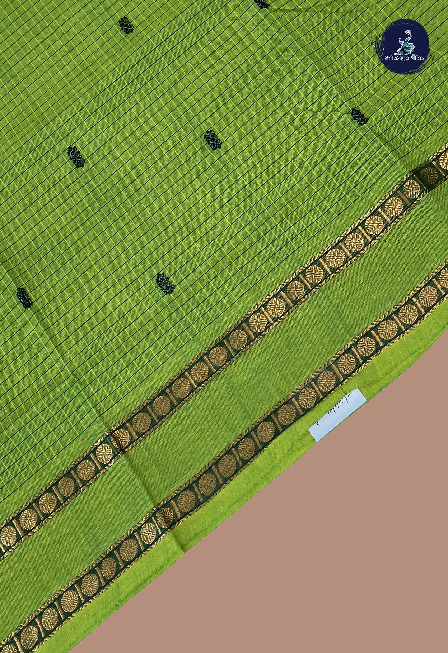 Light Green Chettinad Cotton Saree With Checked Pattern