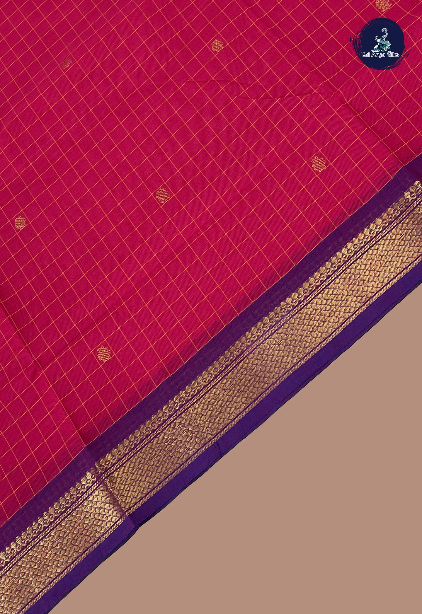 Pink Chettinad Cotton Saree With Checked Pattern