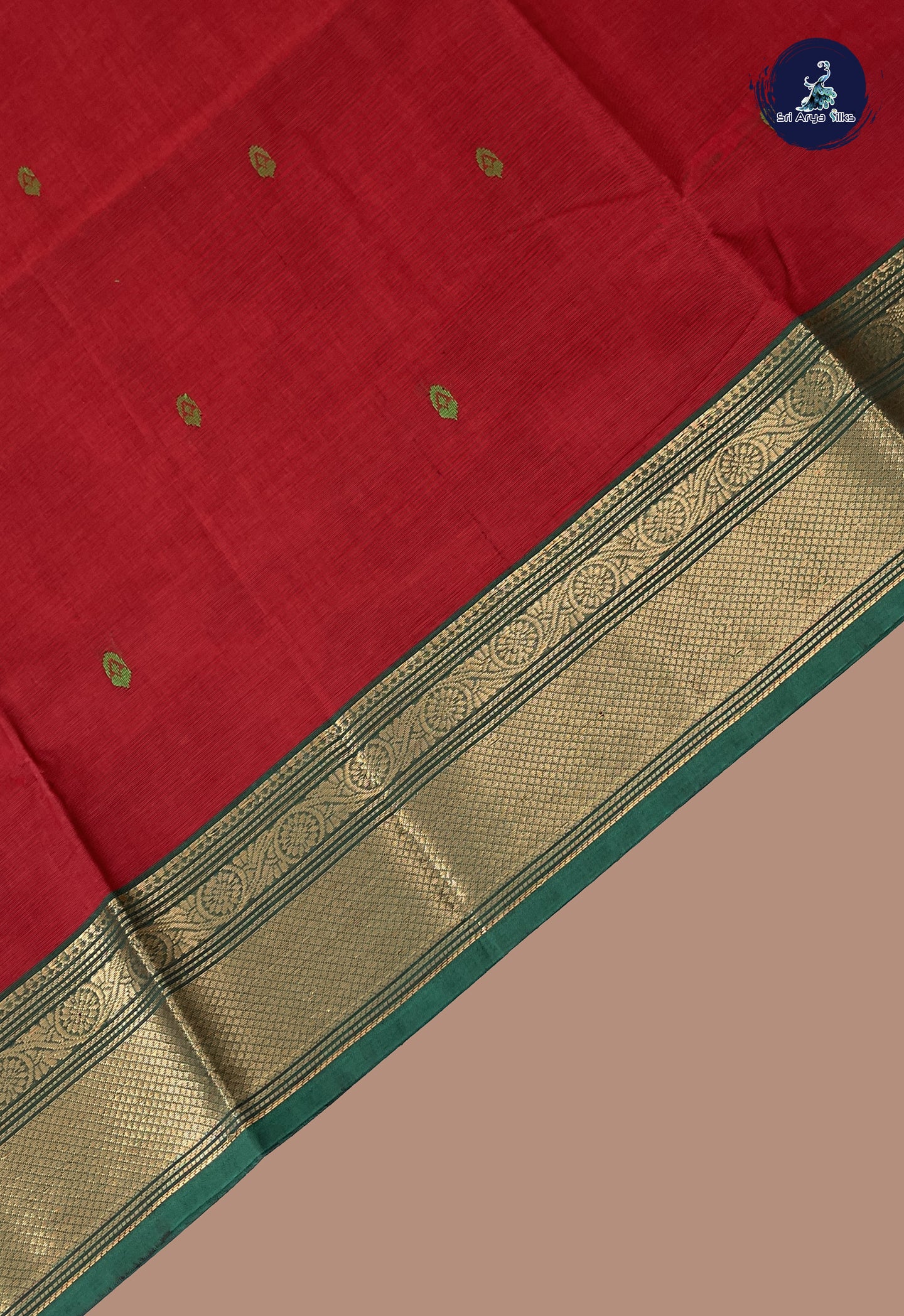 Maroon Chettinad Cotton Saree With Buttas Pattern