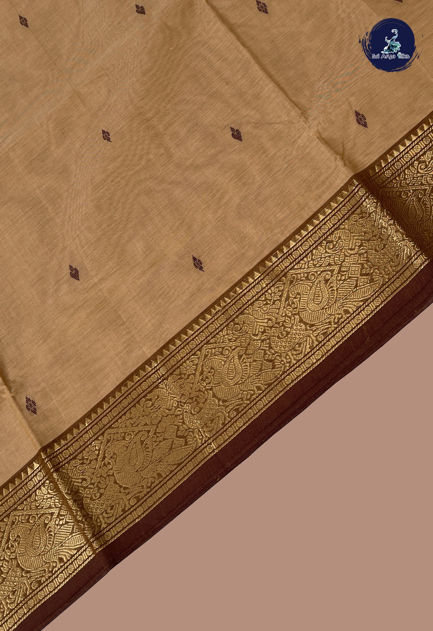 Biscuit Shade Chettinad Cotton Saree With Buttas Pattern