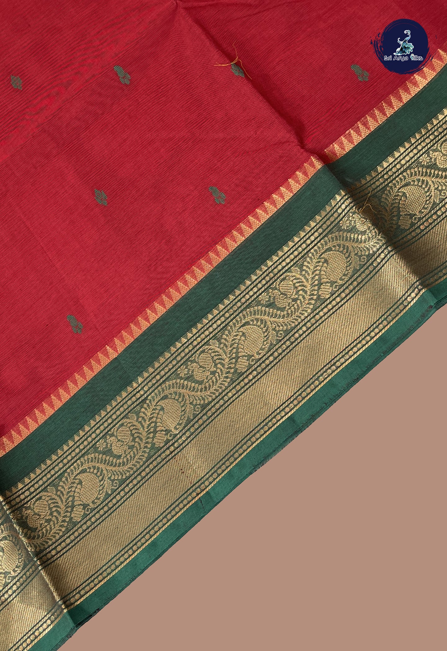 Maroon Chettinad Cotton Saree With Buttas Pattern