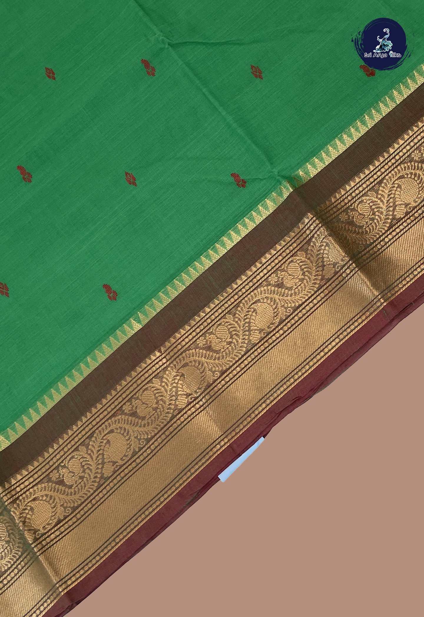 Green Chettinad Cotton Saree With Buttas Pattern