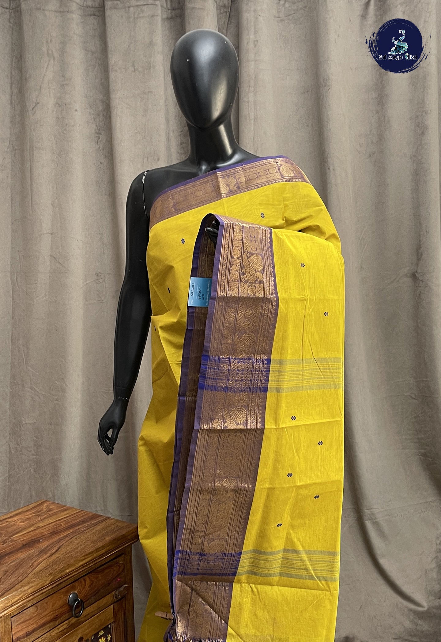 Yellow Chettinad Cotton Saree With Buttas Pattern