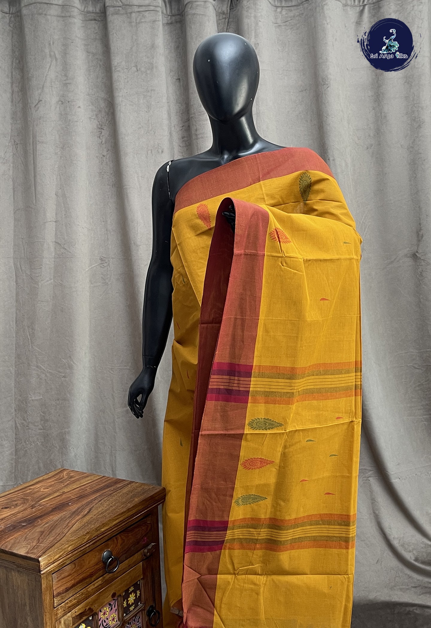 Turmeric Yellow Kanchi Cotton Saree With Buttas Pattern