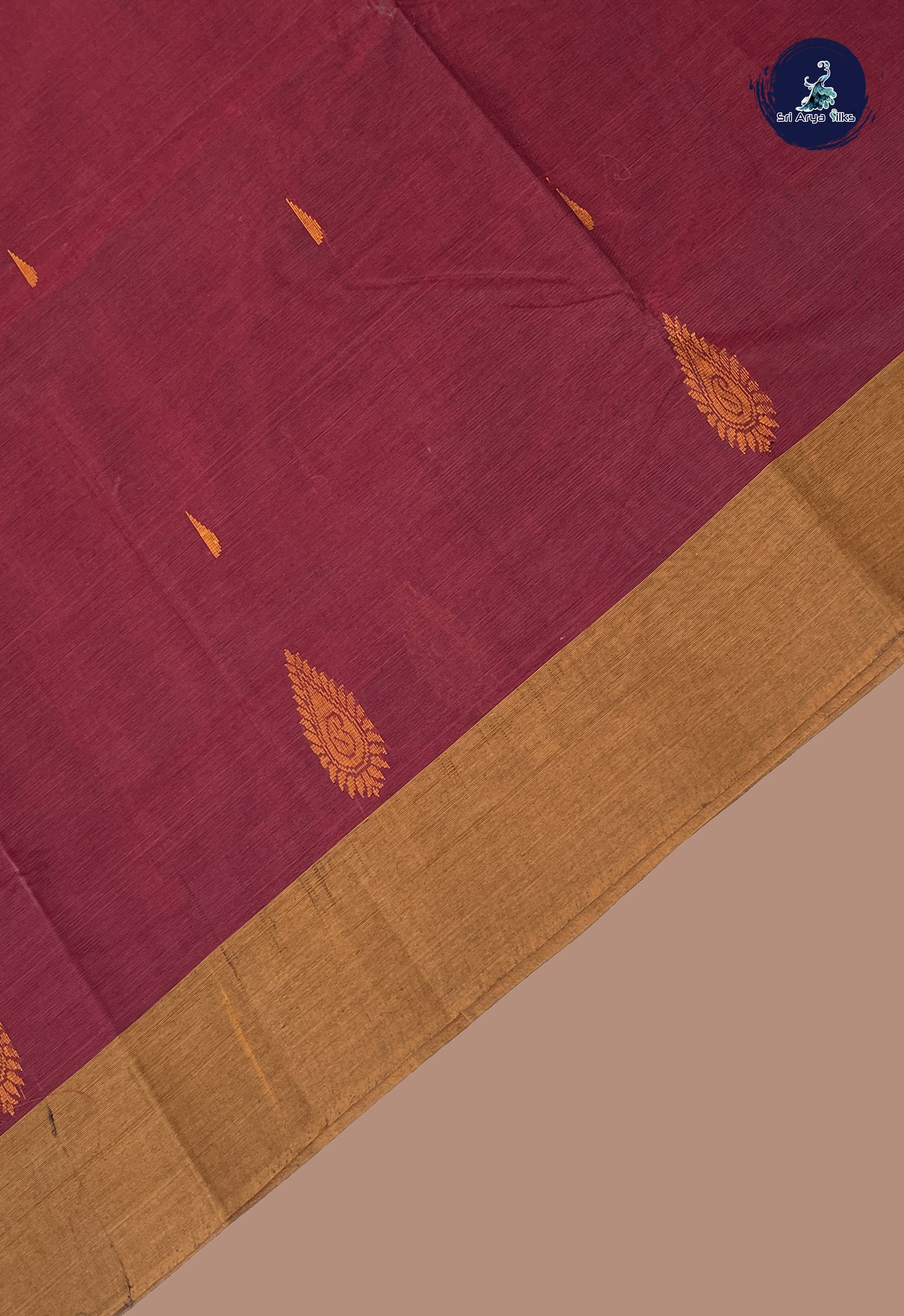 Brown Kanchi Cotton Saree With Buttas Pattern