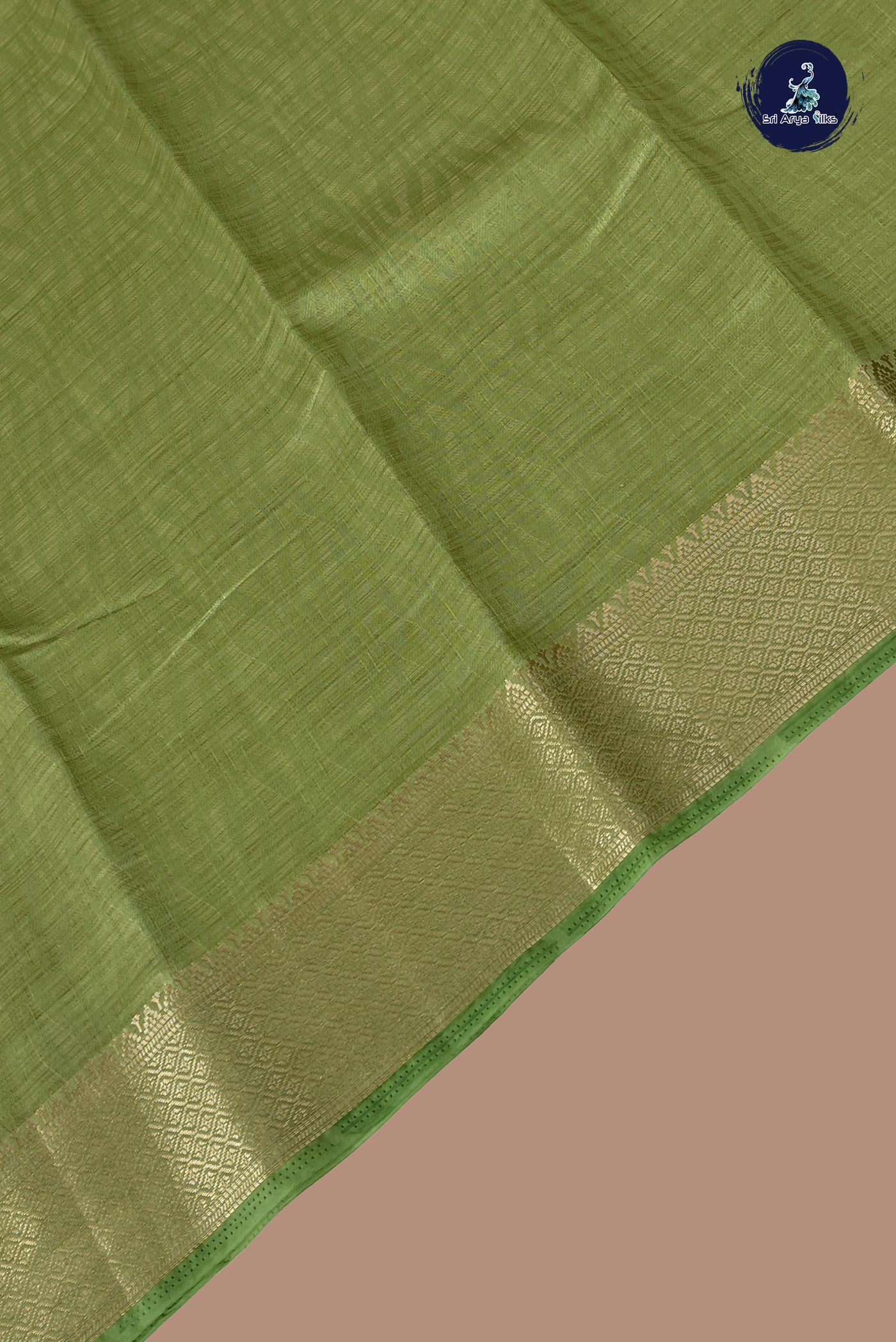 Light Green Semi Tussar Saree With Embossed Pattern