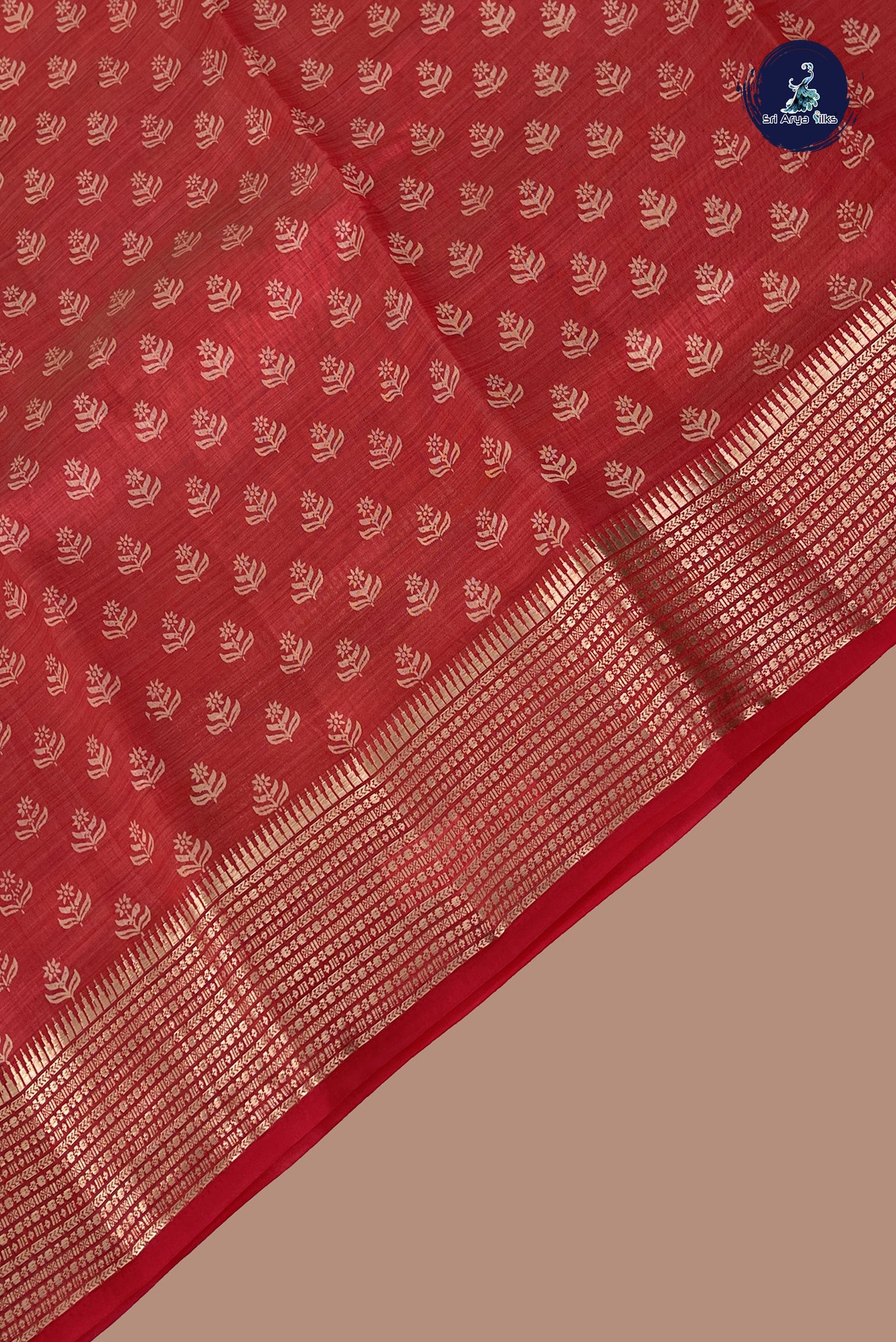 Red Semi Tussar Saree With Printed Pattern