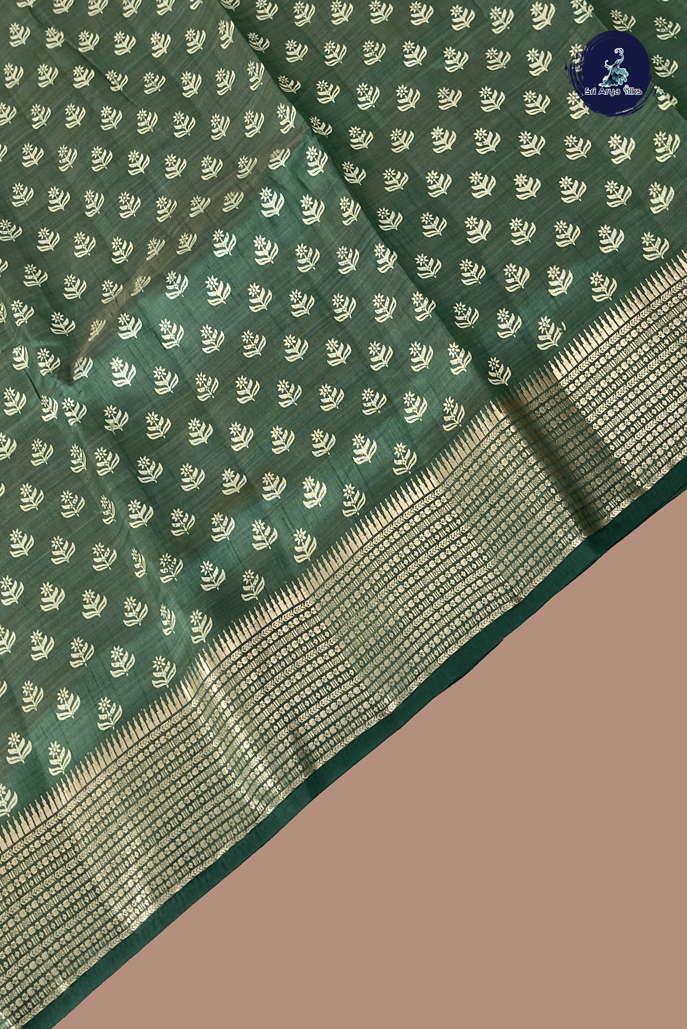 Green Semi Tussar Saree With Printed Pattern