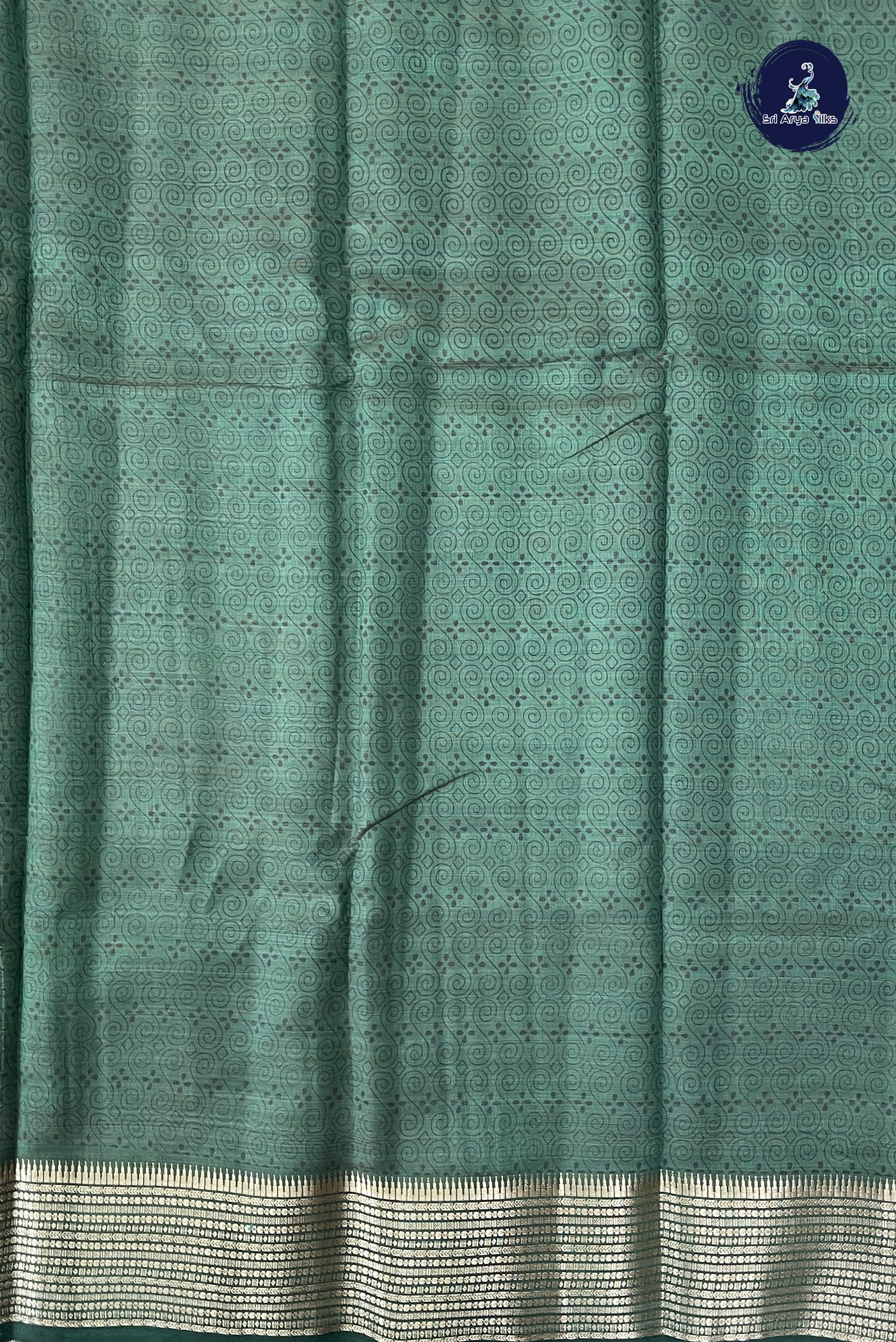 Green Semi Tussar Saree With Printed Pattern