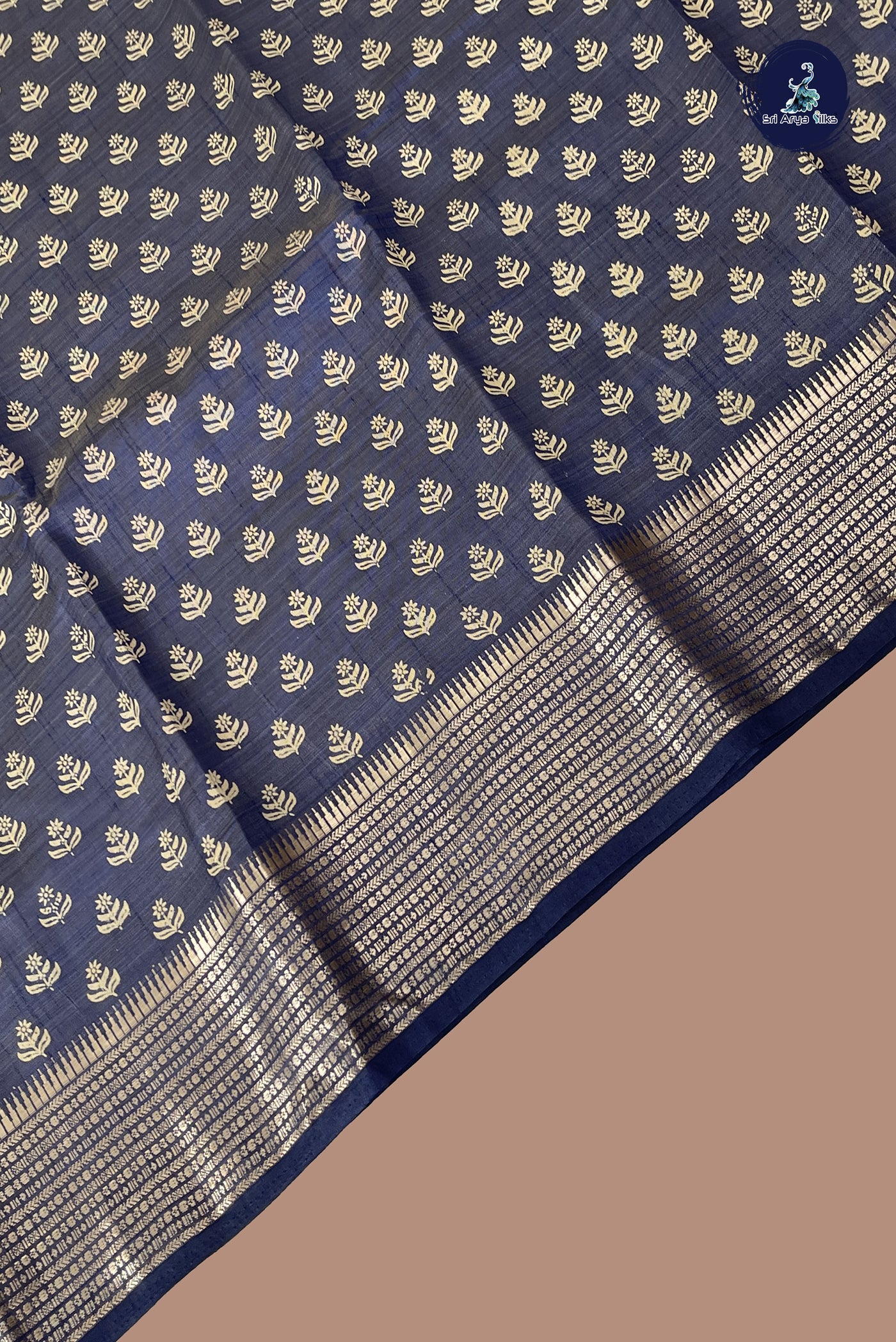 Bluish Grey Semi Tussar Saree With Printed Pattern