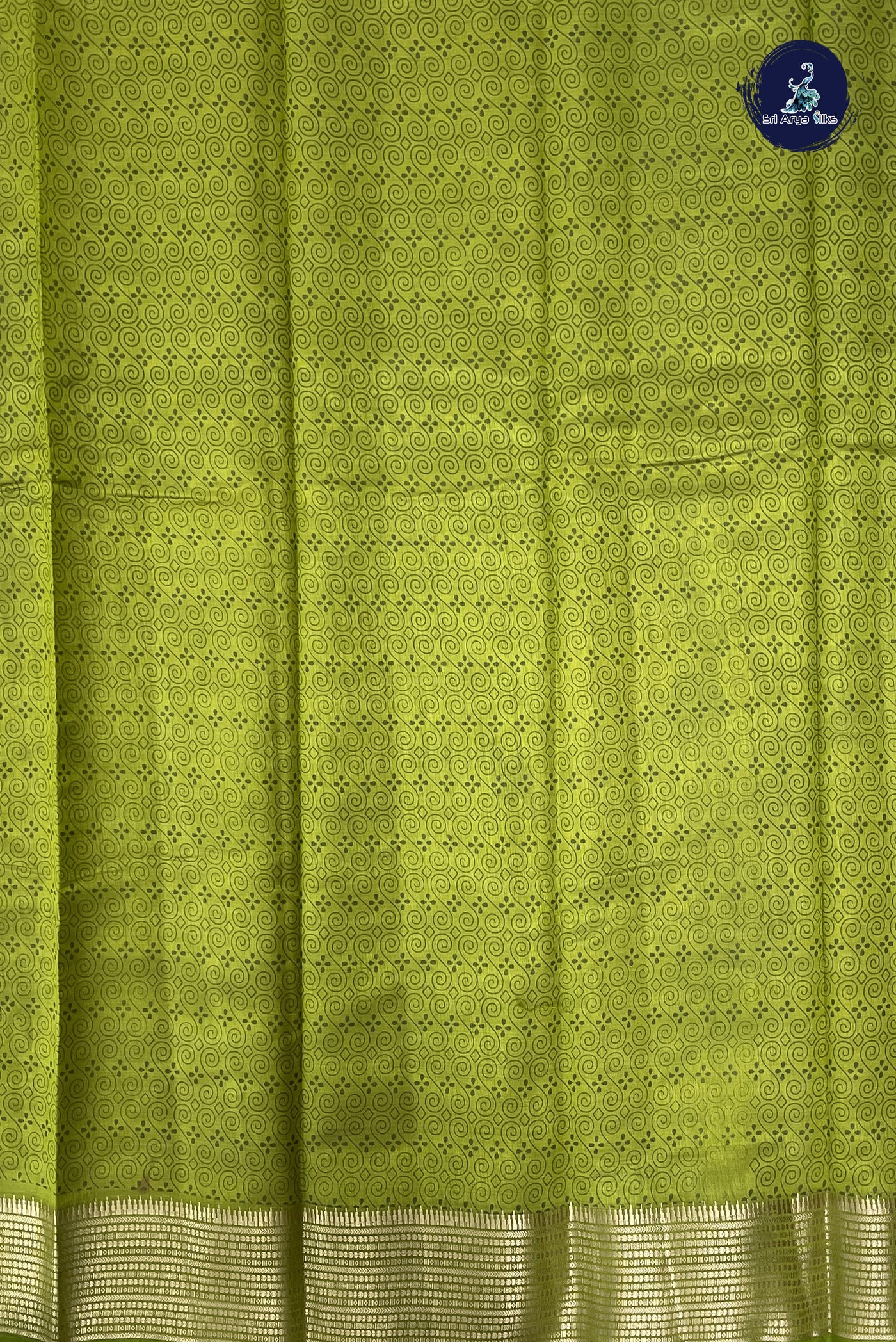 Lime Green Semi Tussar Saree With Printed Pattern