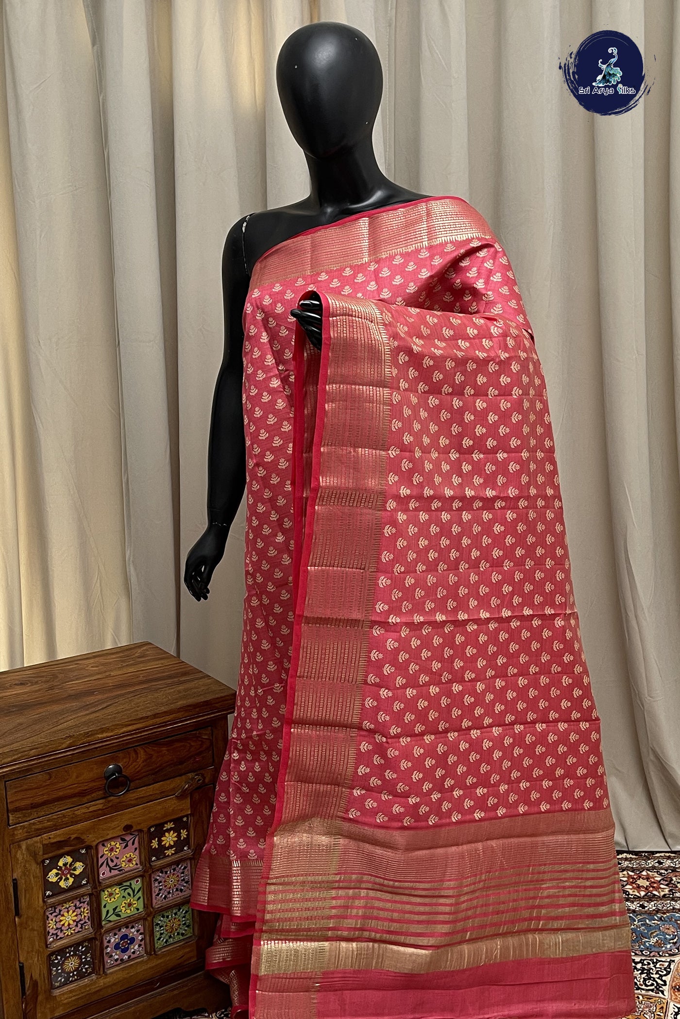 Pink Semi Tussar Saree With Printed Pattern