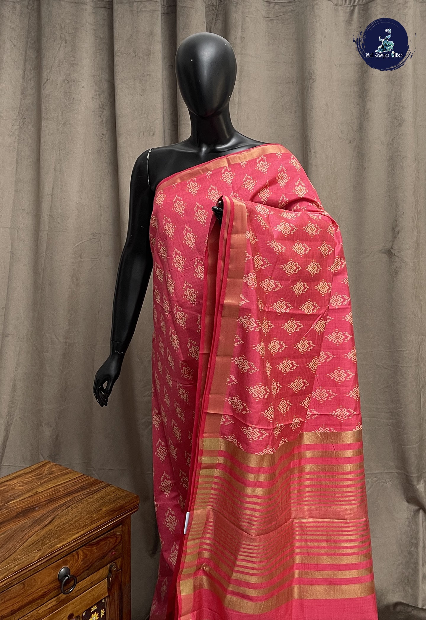 Pink Semi Tussar Saree With Patola Pattern