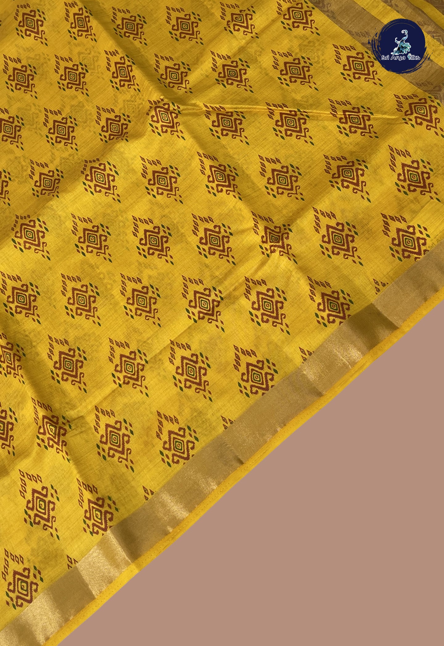Yellow Semi Tussar Saree With Patola Pattern