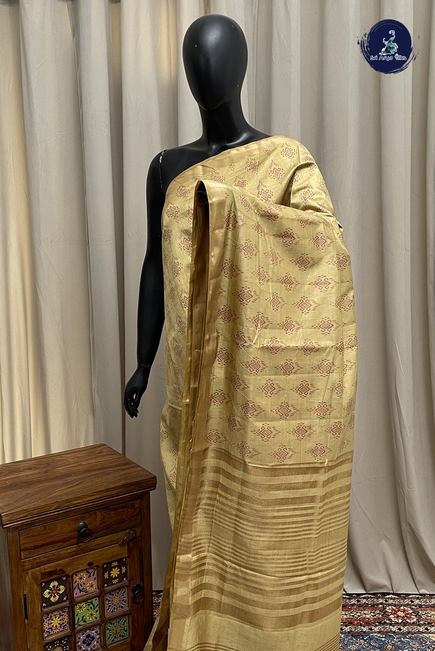Golden Mustard Semi Tussar Saree With Patola Pattern