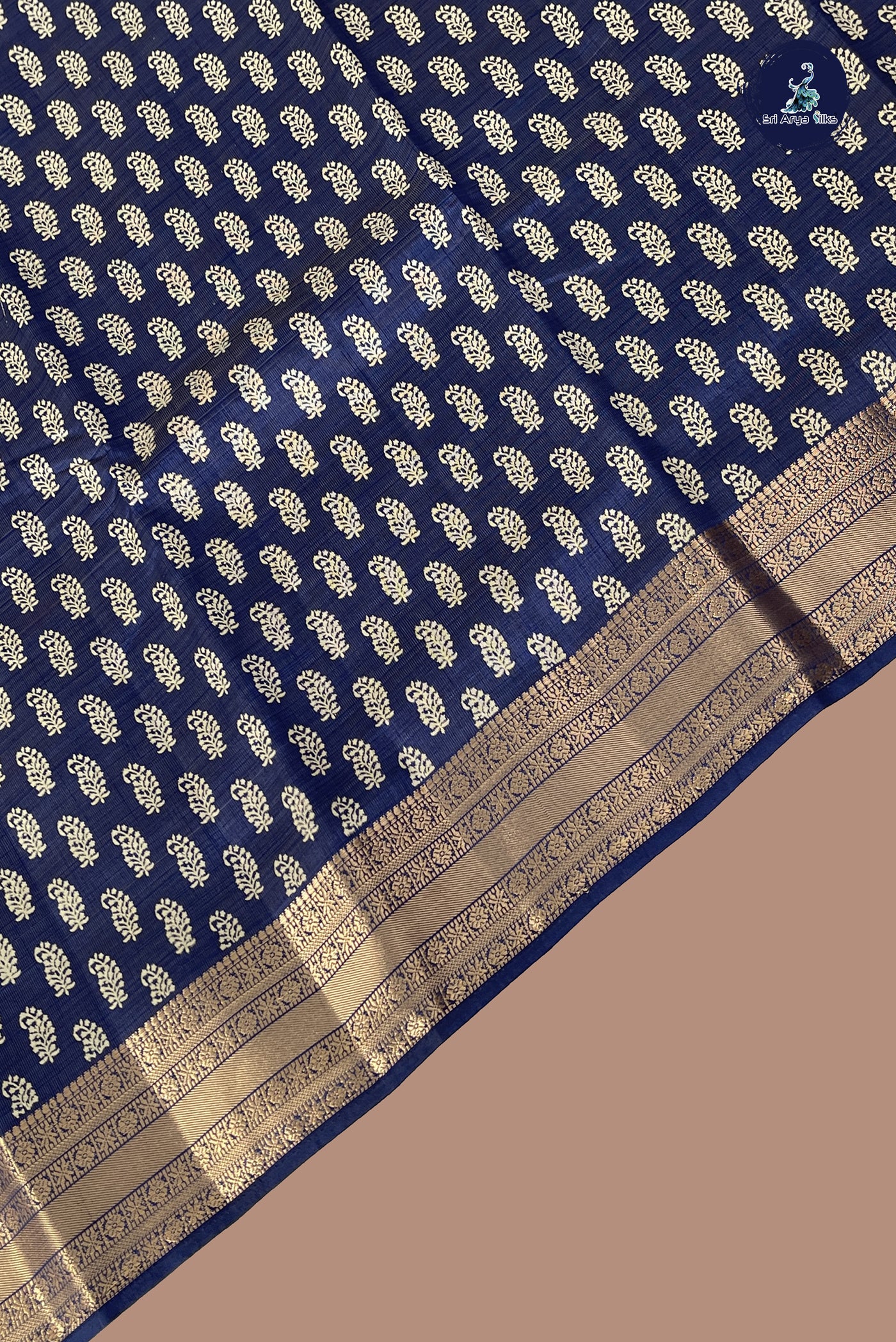 Dark Blue Semi Tussar Saree With Printed Pattern