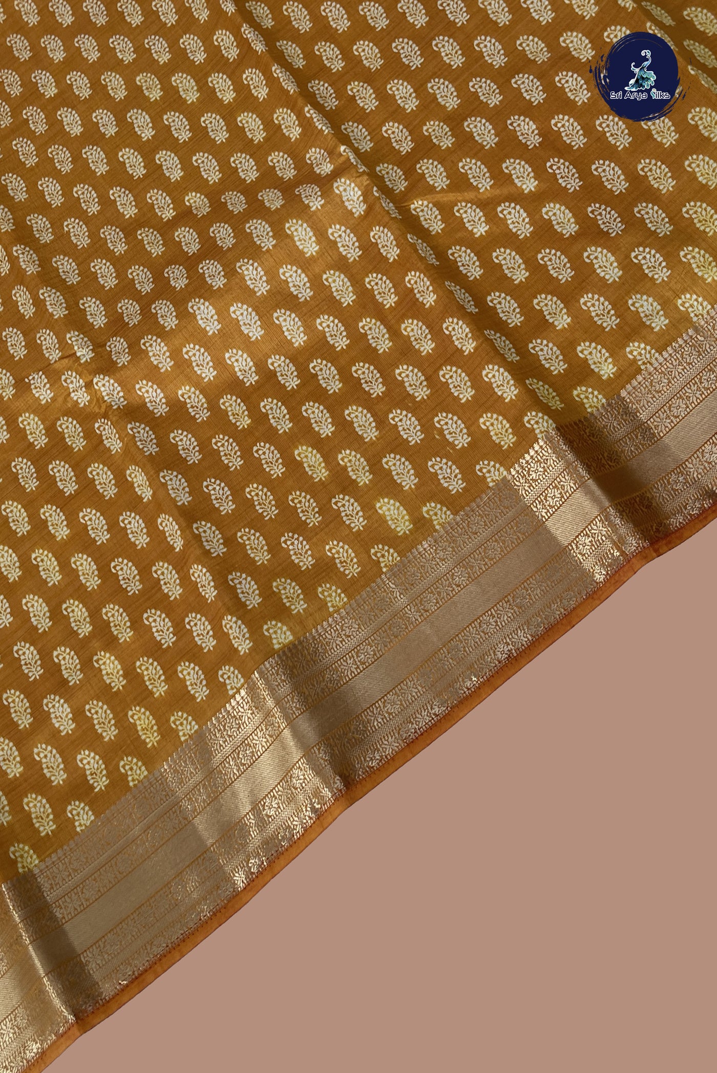 Mustard Yellow Semi Tussar Saree With Printed Pattern