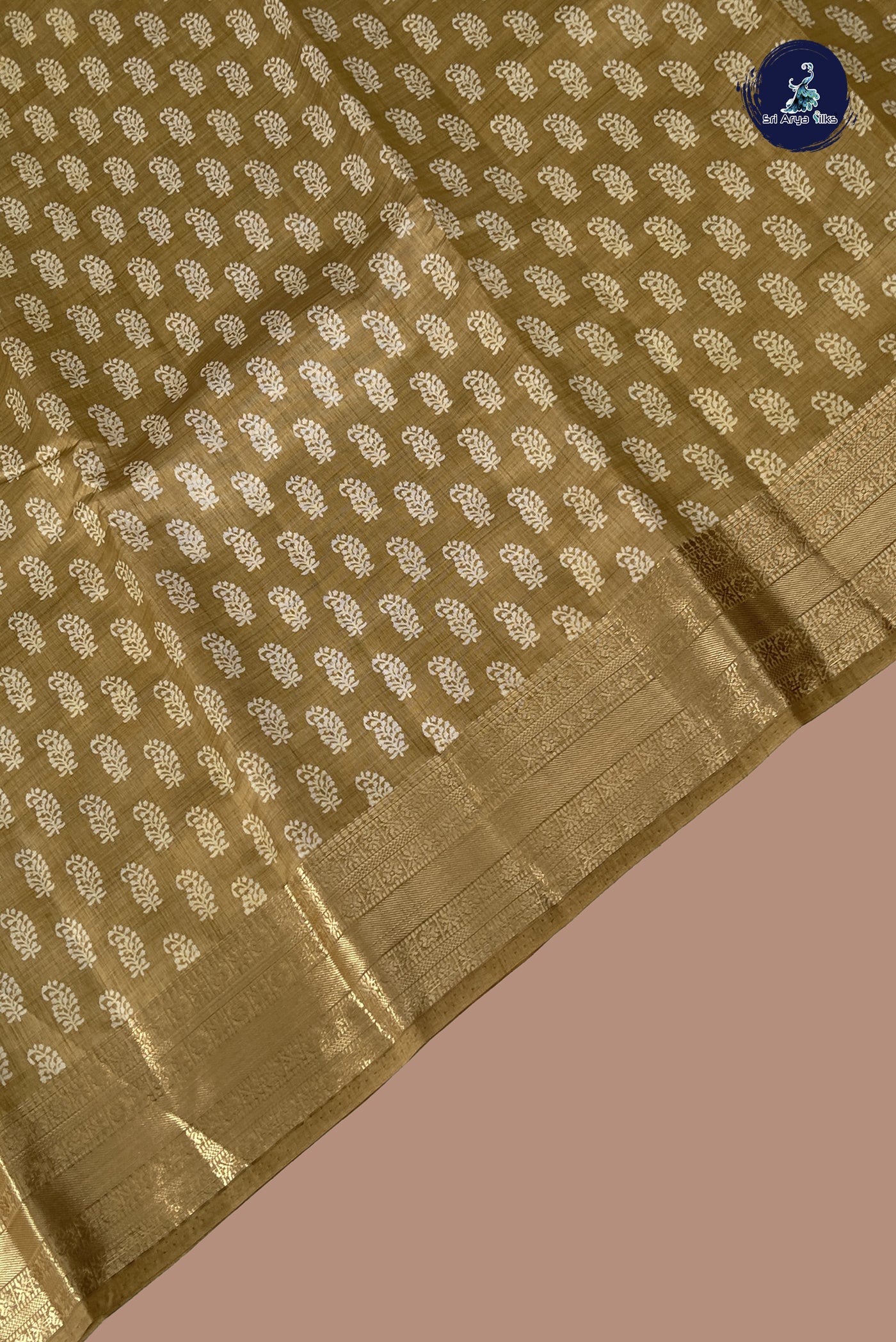 Golden Mustard Semi Tussar Saree With Printed Pattern