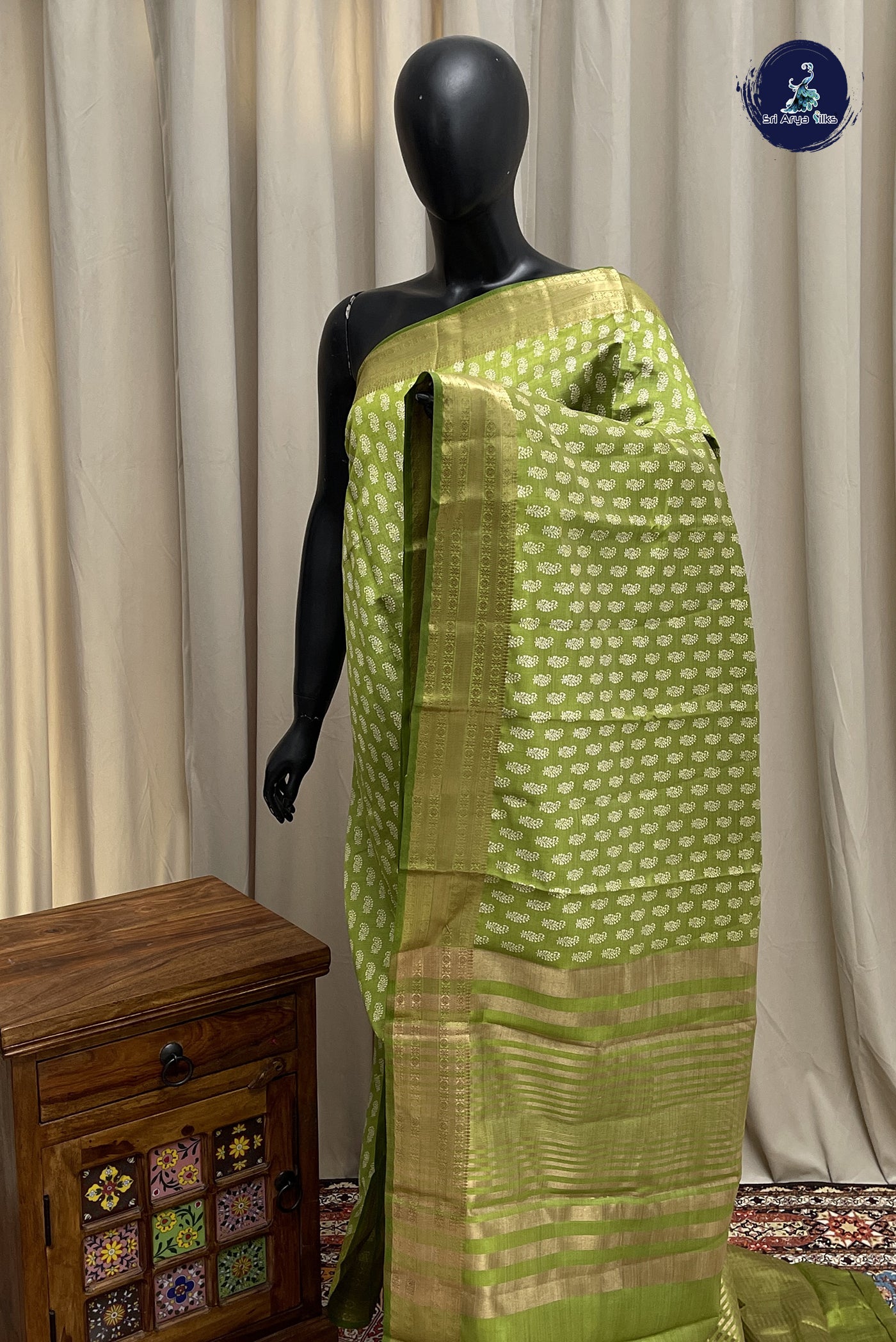 Light Green Semi Tussar Saree With Printed Pattern