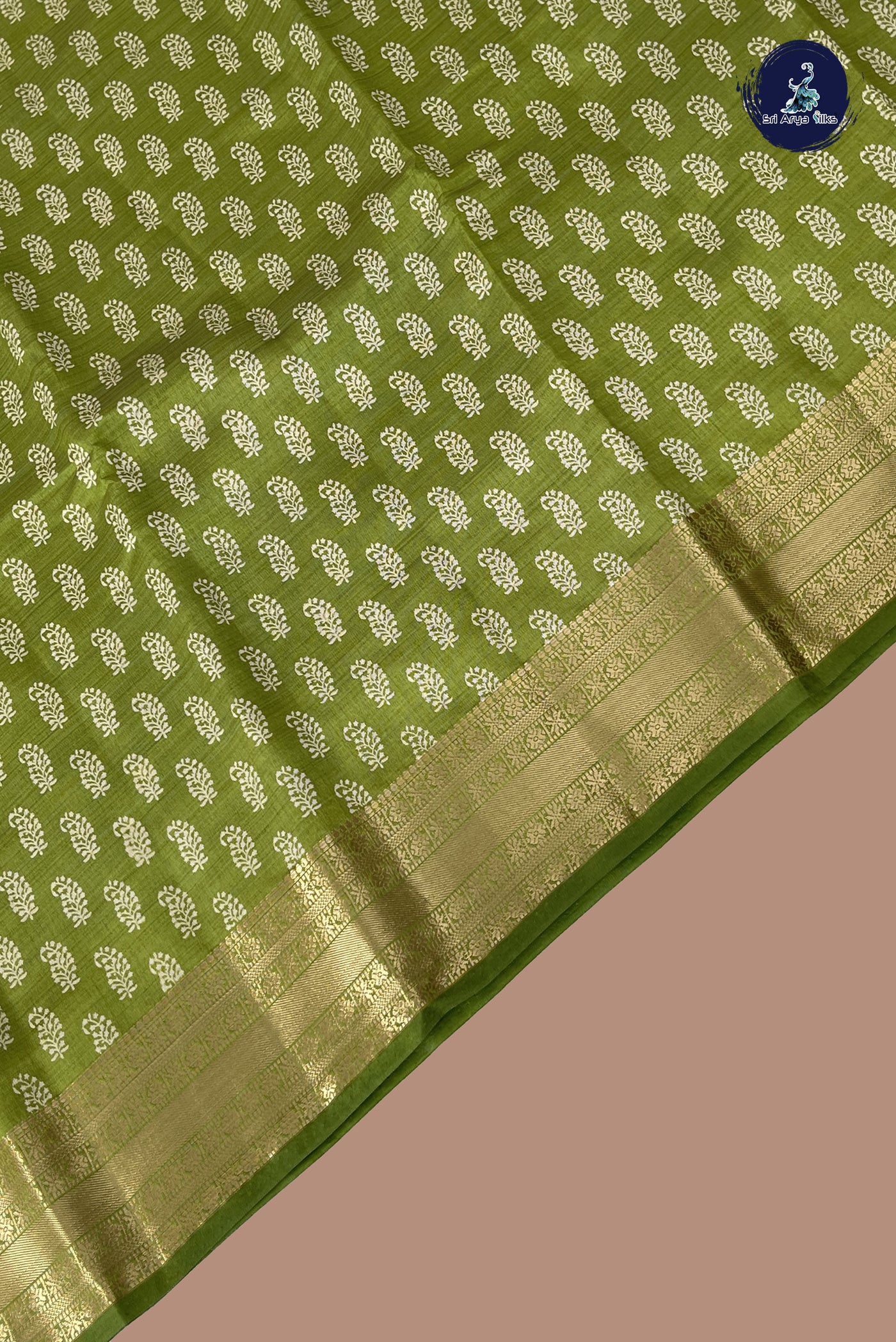 Light Green Semi Tussar Saree With Printed Pattern