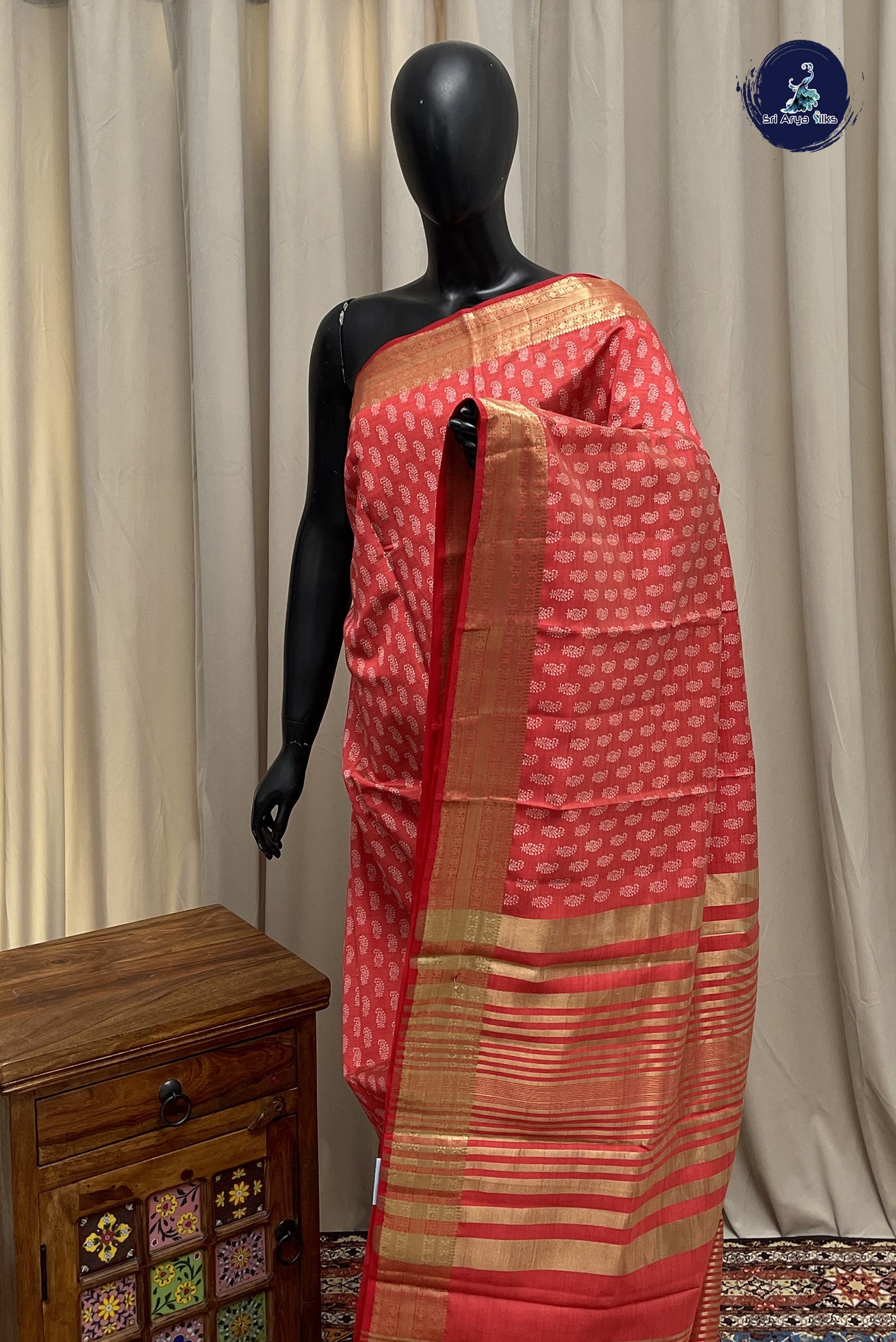 Pink Semi Tussar Saree With Printed Pattern