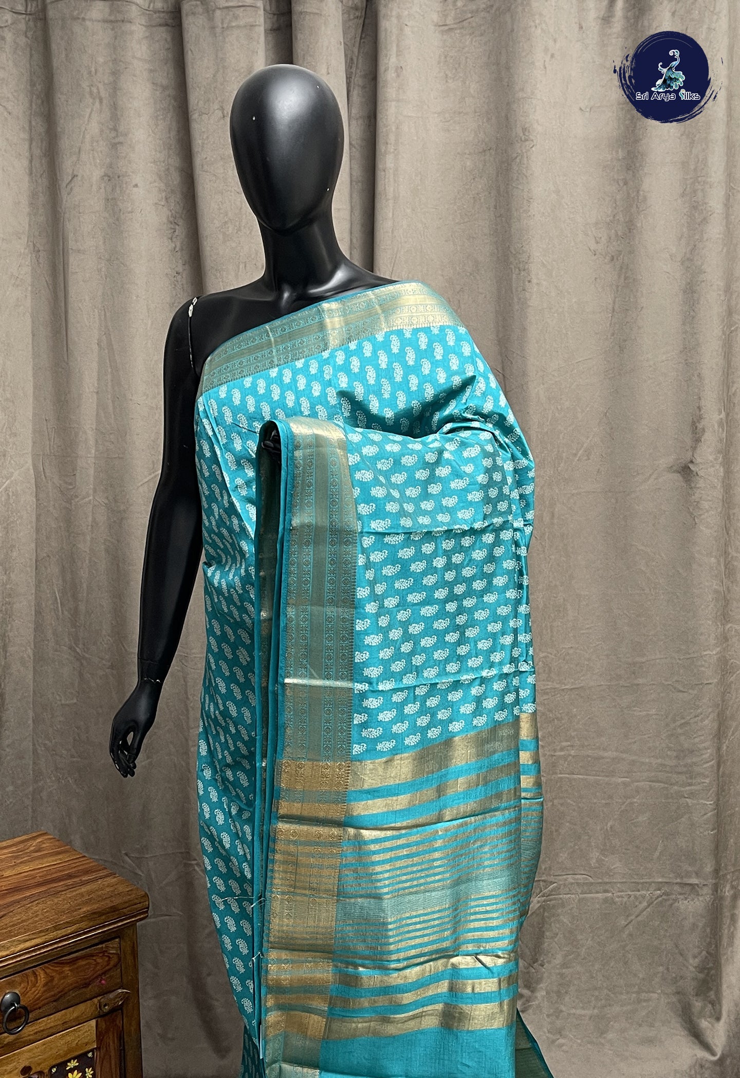 Blue Semi Tussar Saree With Printed Pattern