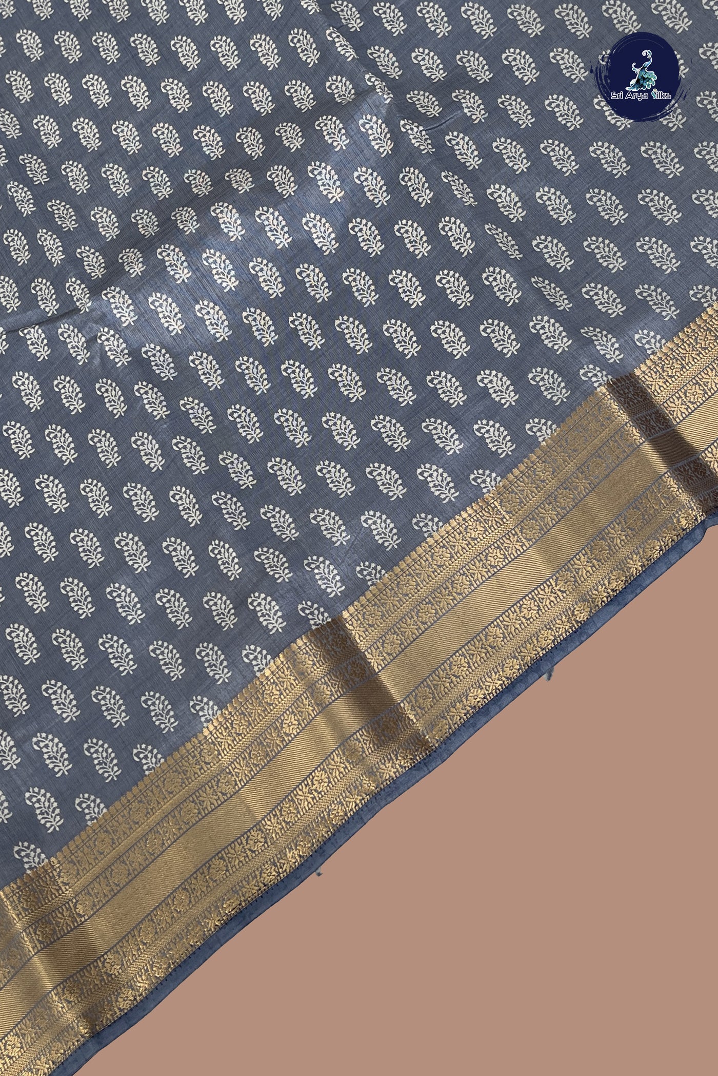 Grey Semi Tussar Saree With Printed Pattern