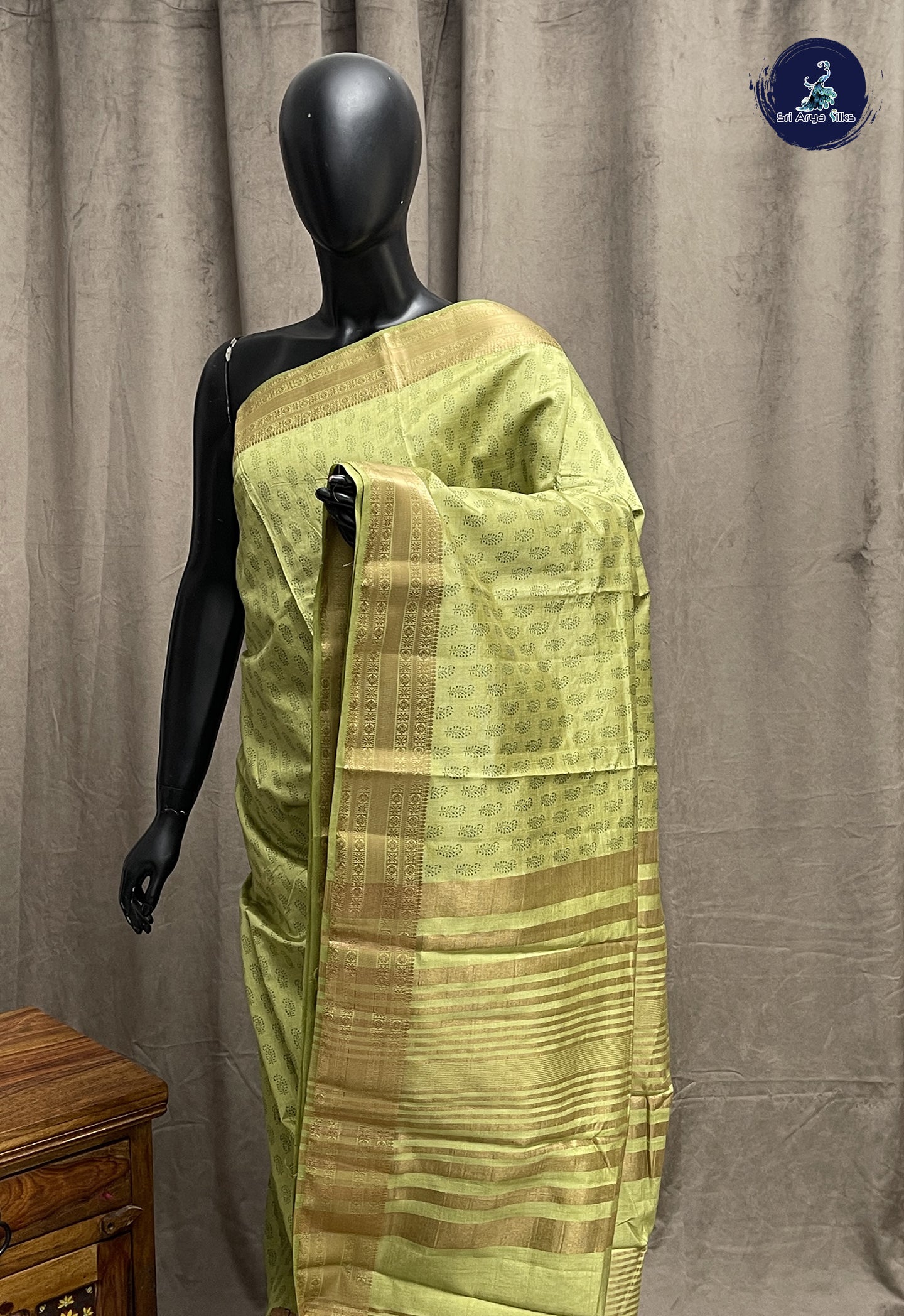 Pastel Green Semi Tussar Saree With Printed Pattern