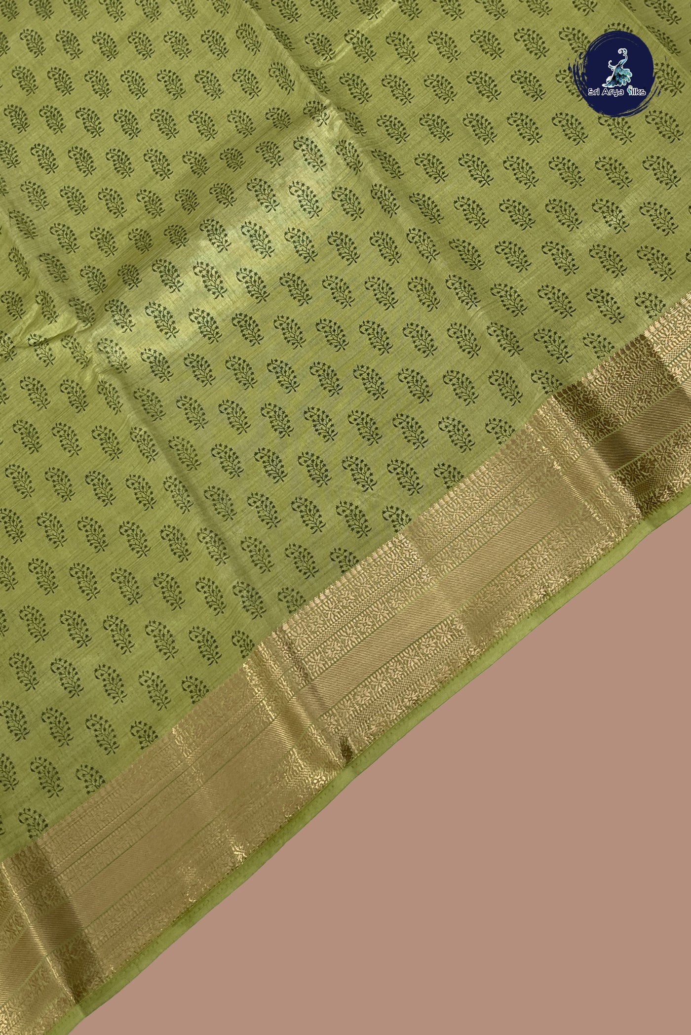 Pastel Green Semi Tussar Saree With Printed Pattern