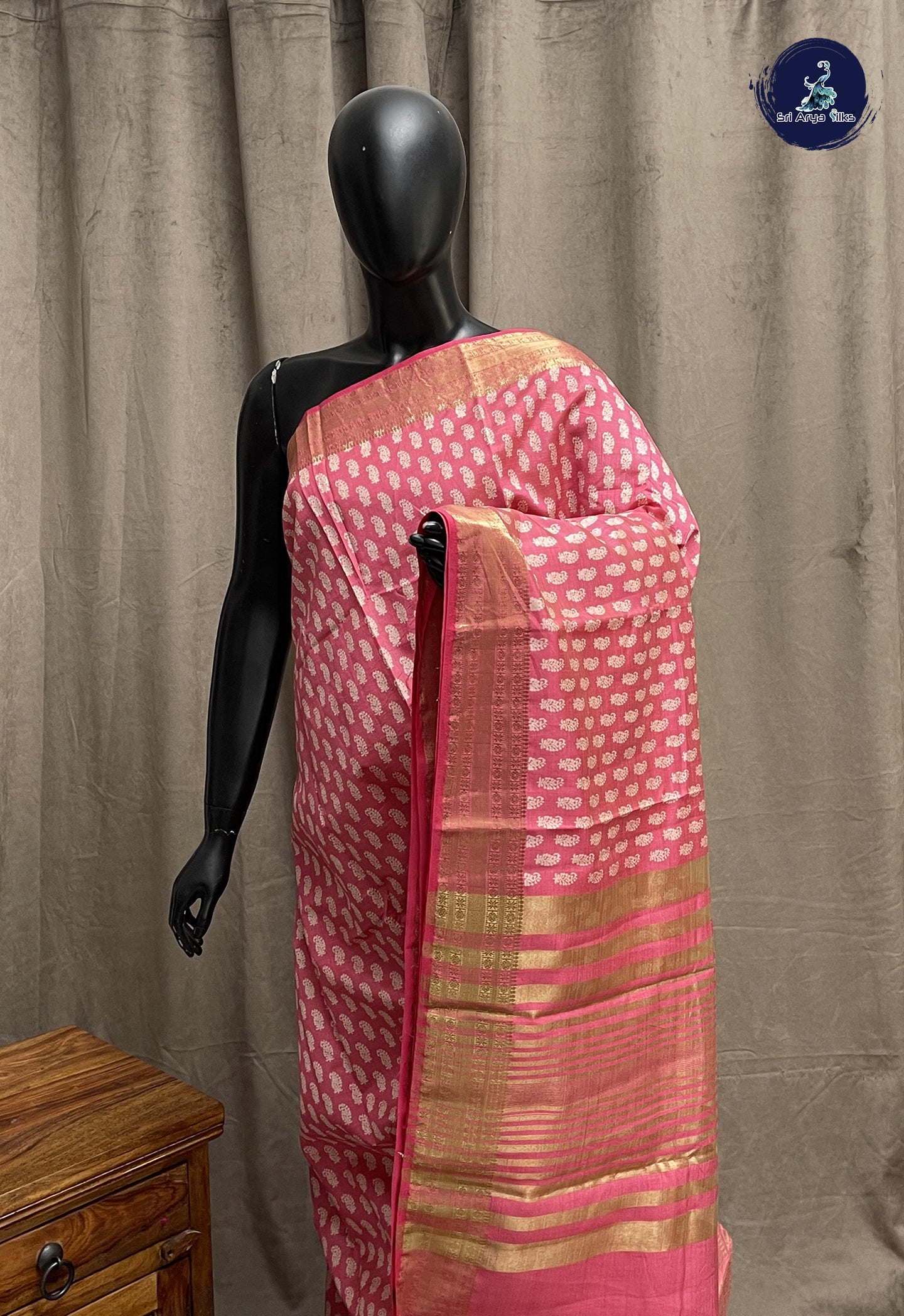 Pink Semi Tussar Saree With Printed Pattern