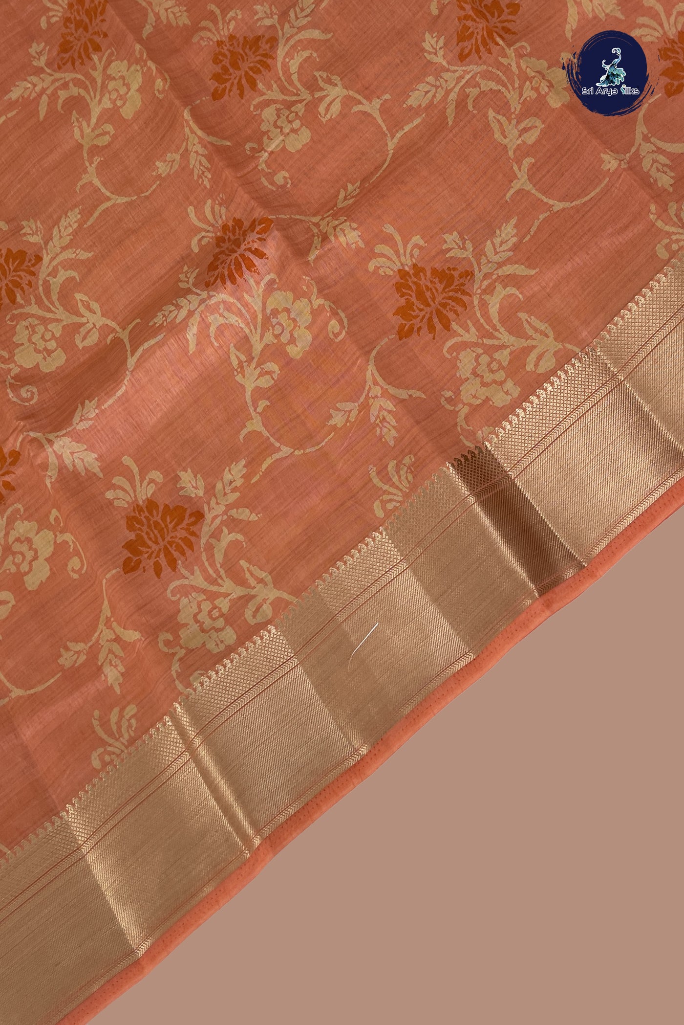 Peach Semi Tussar Saree With Printed Pattern