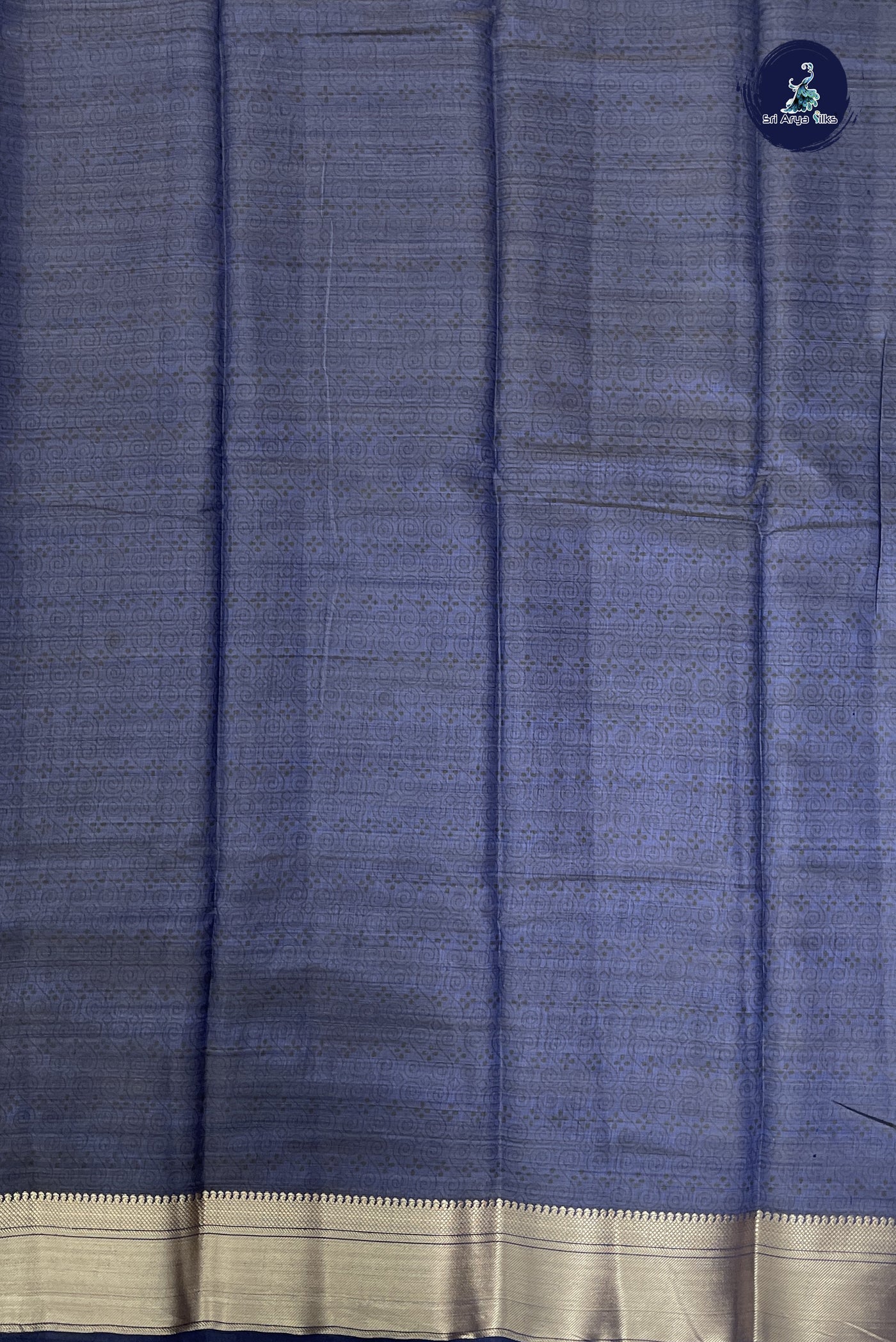 Dark Blue Semi Tussar Saree With Printed Pattern