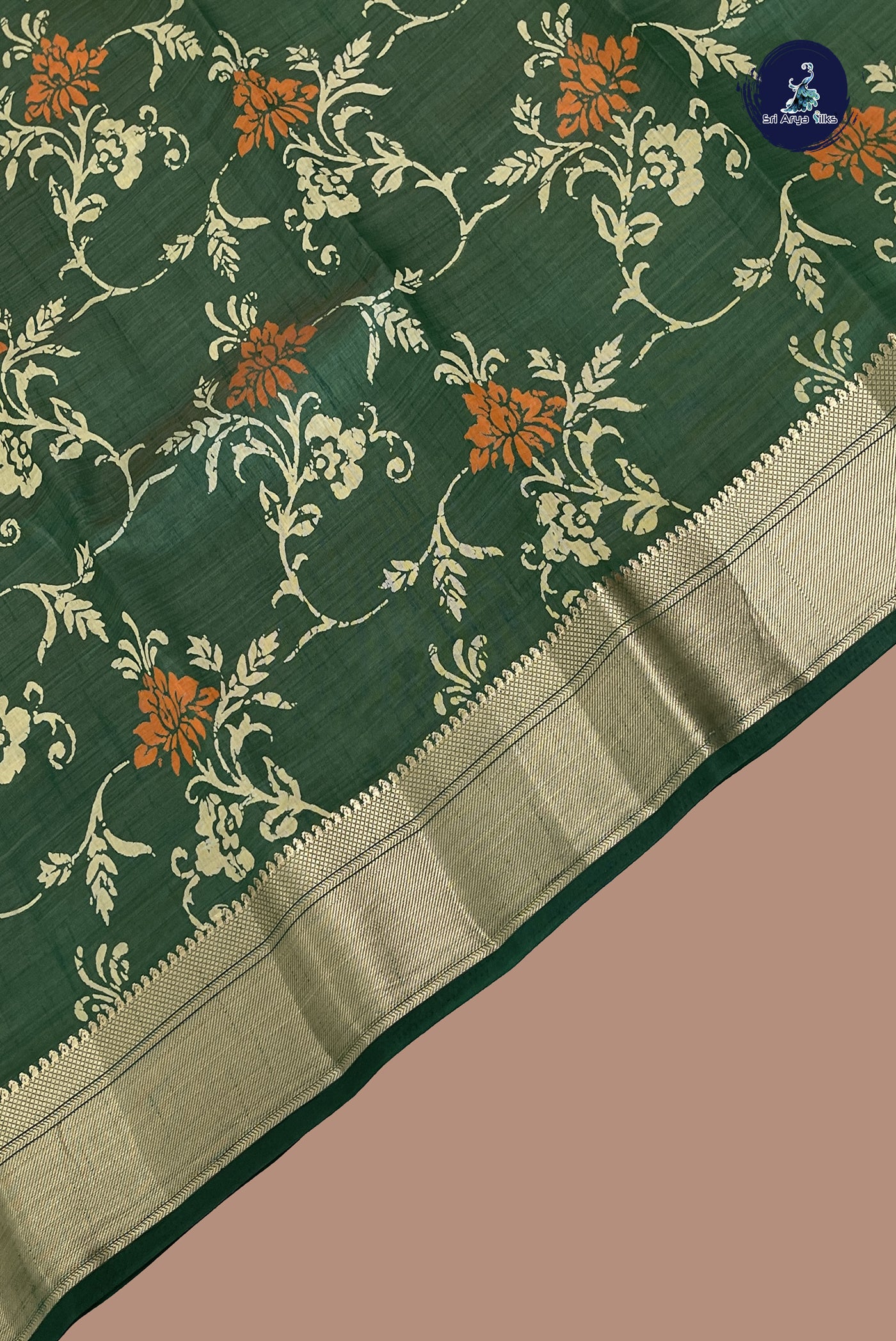 Dark Green Semi Tussar Saree With Printed Pattern