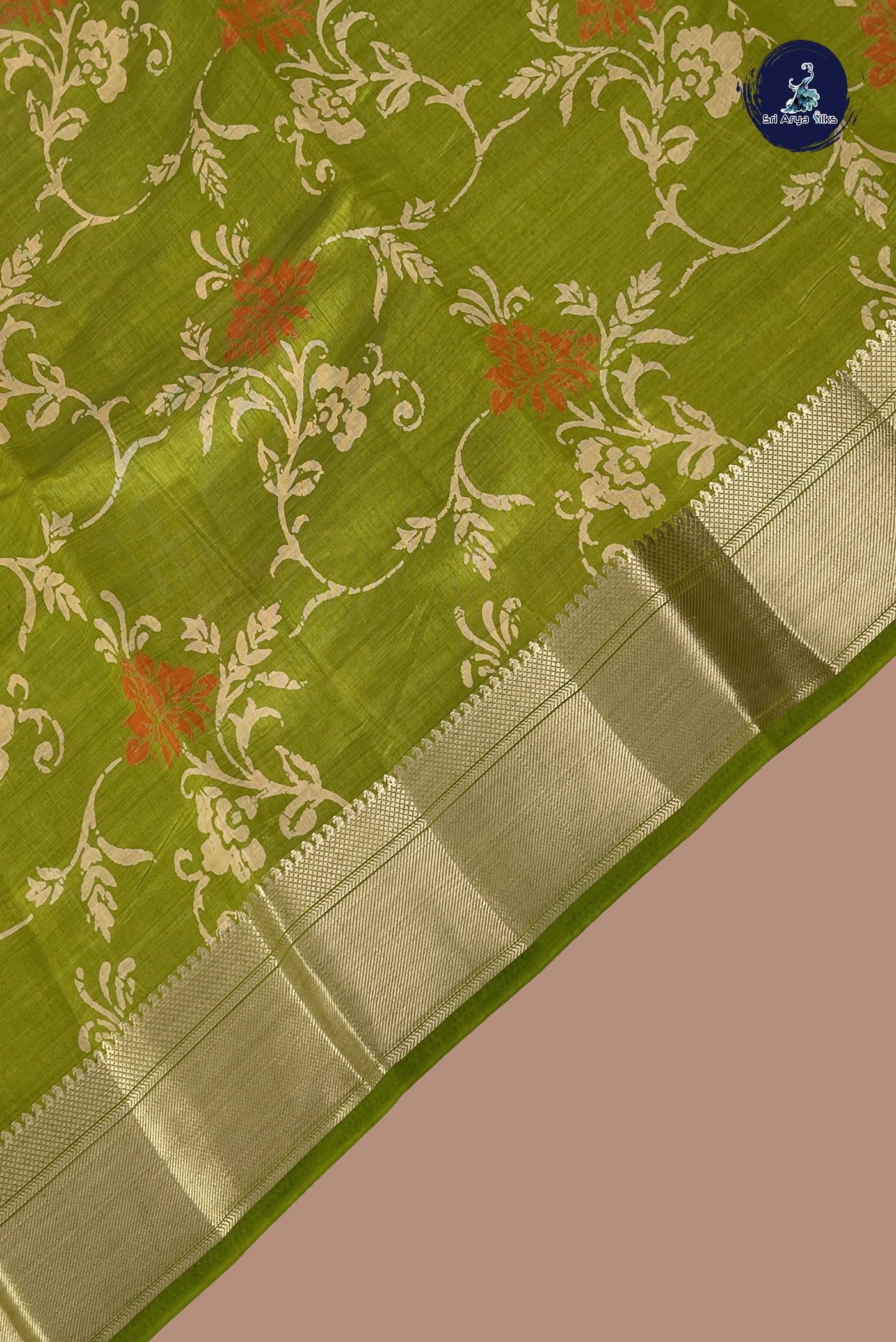 Lime Green Semi Tussar Saree With Printed Pattern