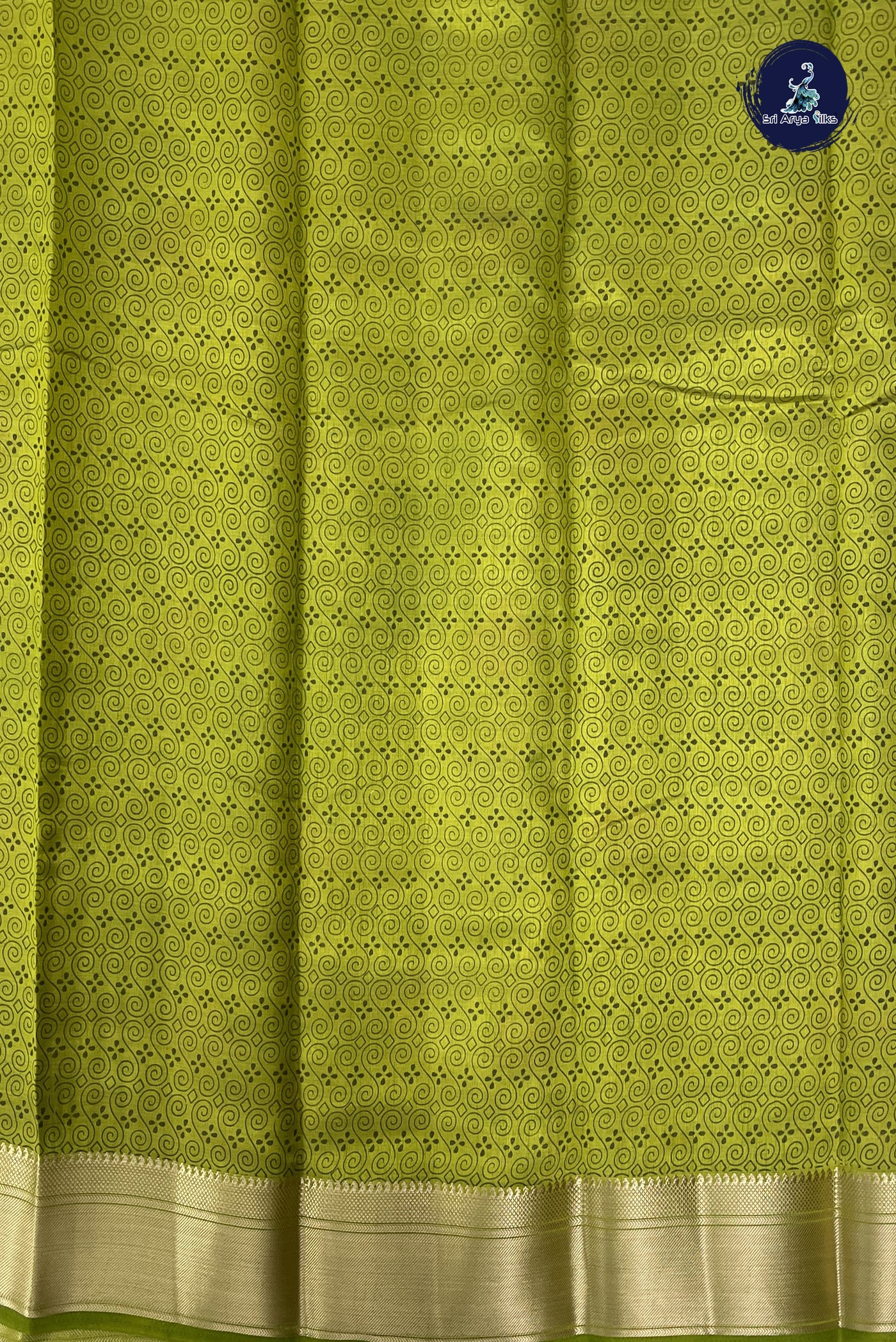 Lime Green Semi Tussar Saree With Printed Pattern