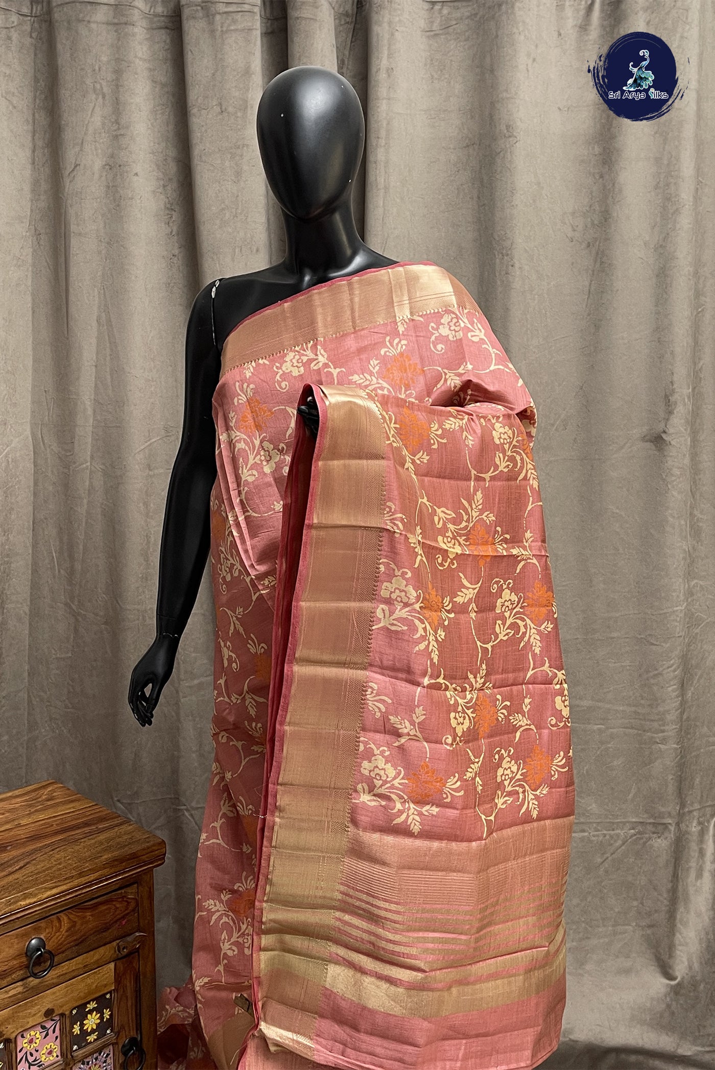 Pastel Shade Semi Tussar Saree With Printed Pattern