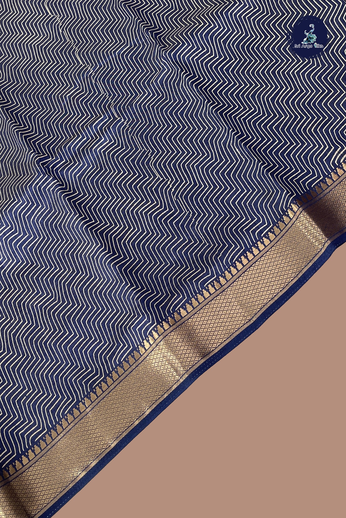 Dark Blue Semi Tussar Saree With Printed Pattern