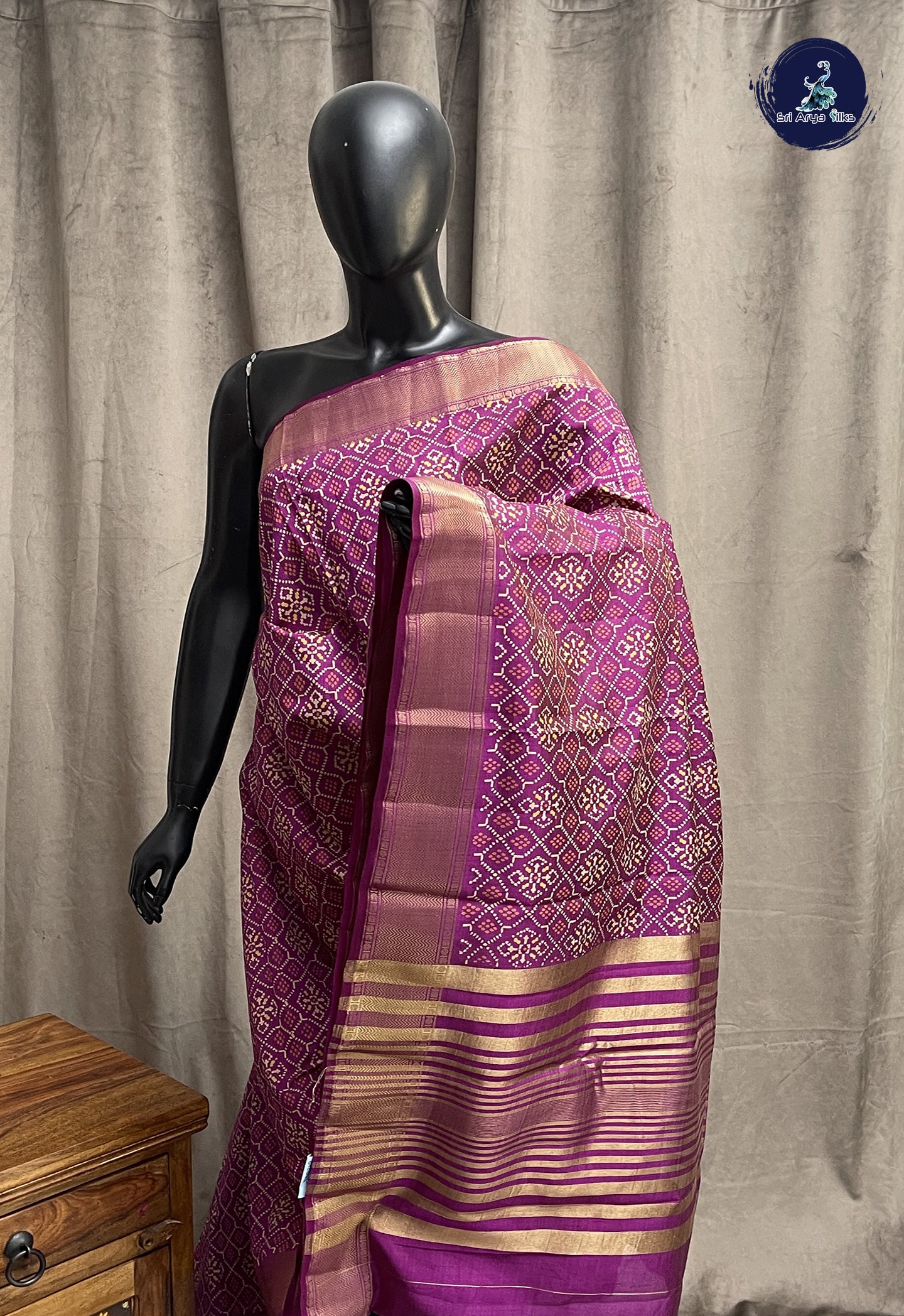 Dual Tone Purple Semi Tussar Saree With Patola Pattern