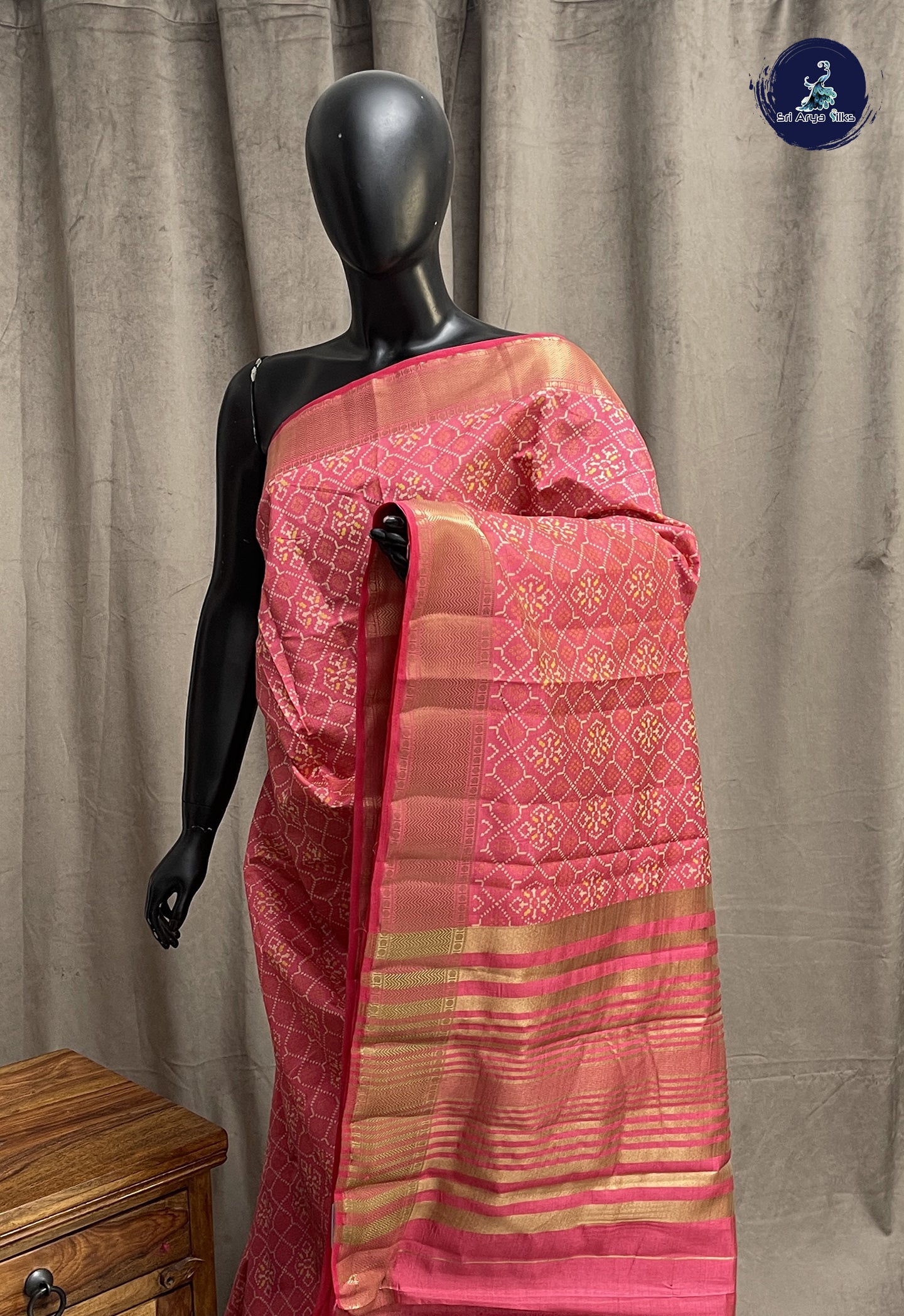 Pink Semi Tussar Saree With Patola Pattern